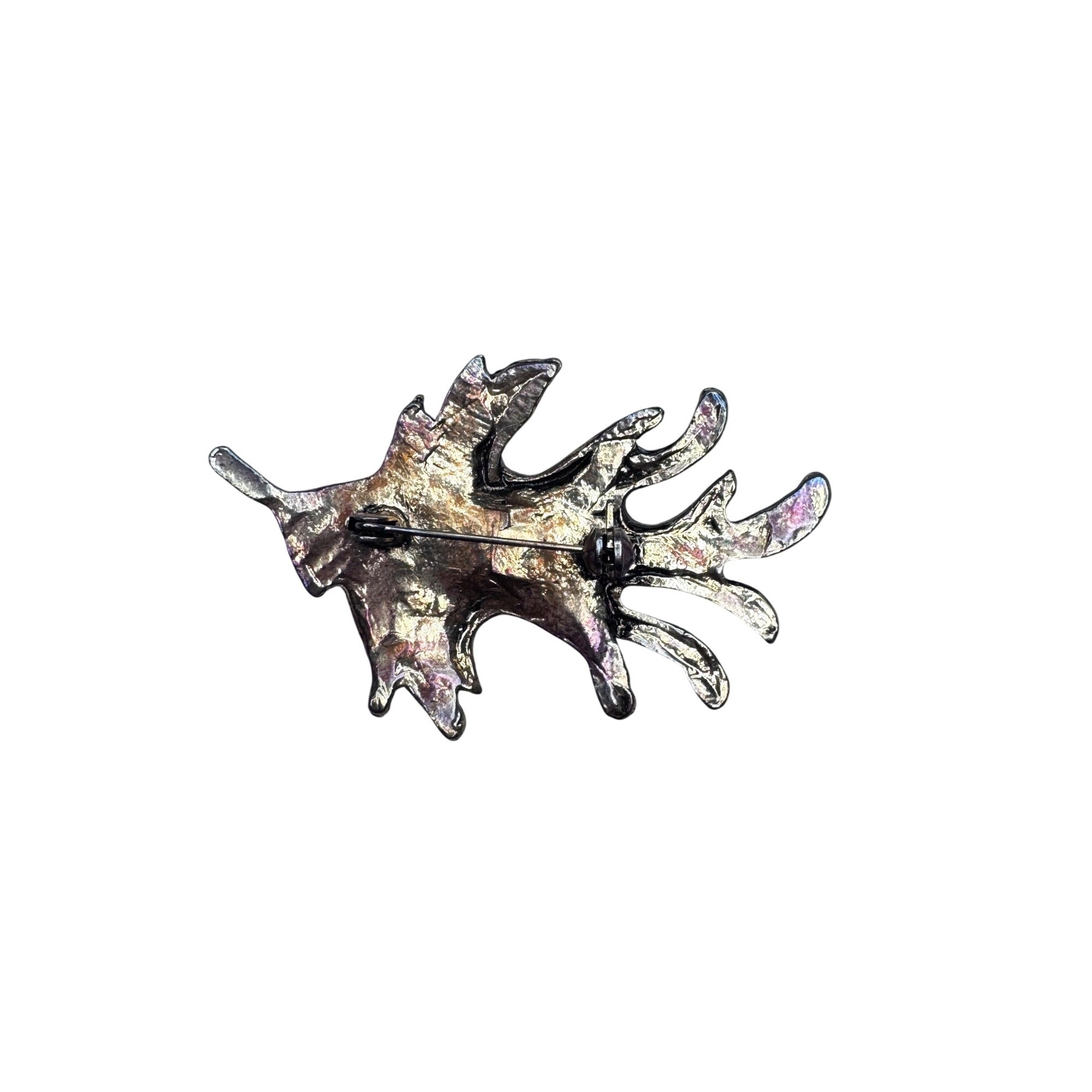 Iridescent Oak Leaf Brooch Textured Metal Fall Autumn Vintage