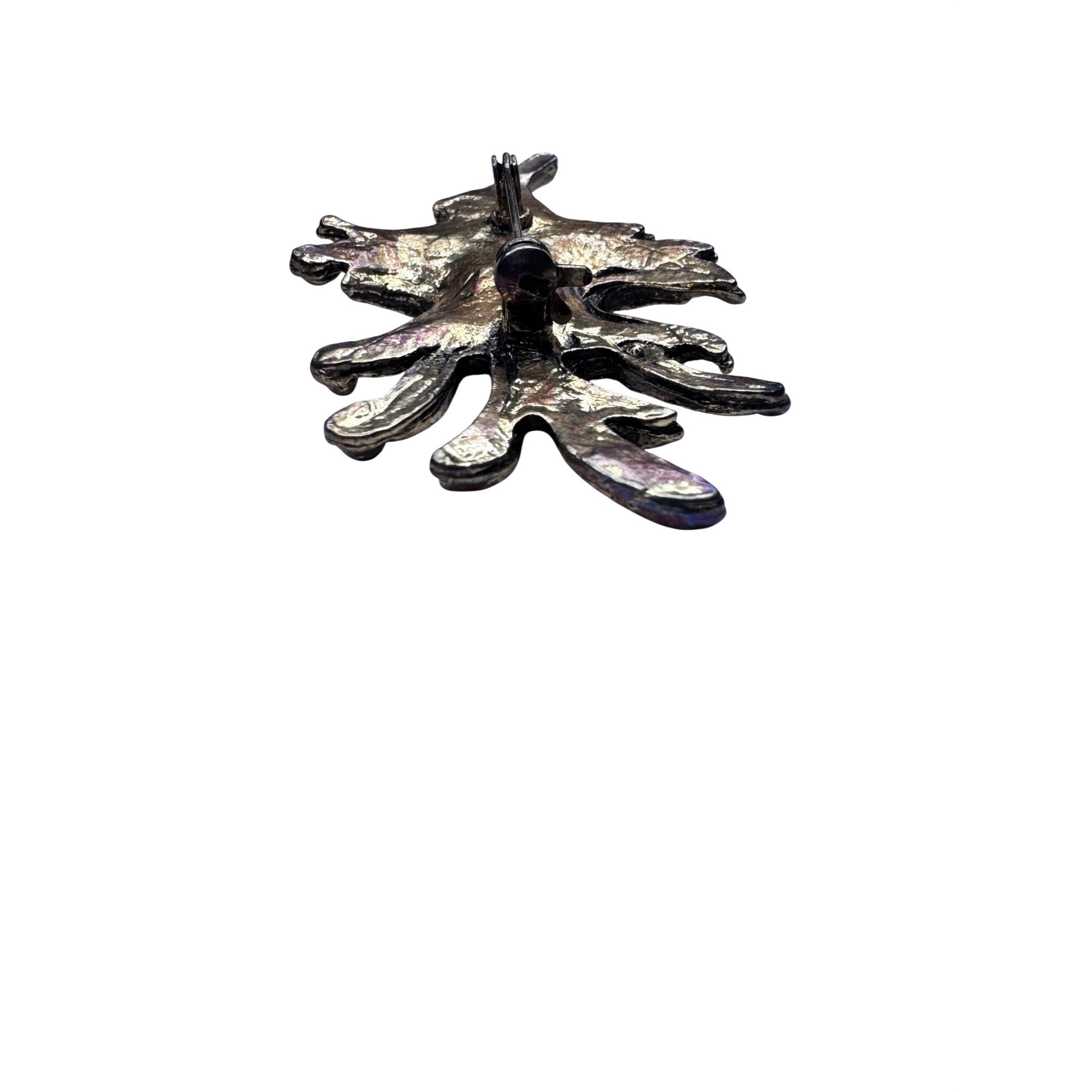 Iridescent Oak Leaf Brooch Textured Metal Fall Autumn Vintage