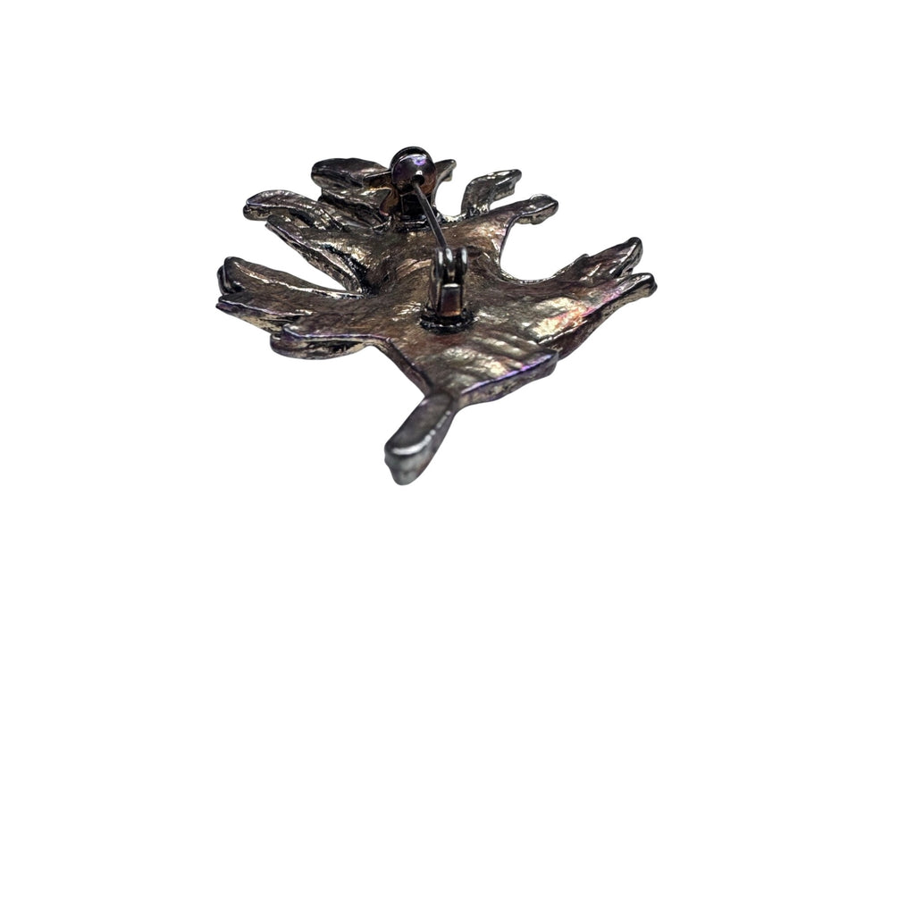 Iridescent Oak Leaf Brooch Textured Metal Fall Autumn Vintage