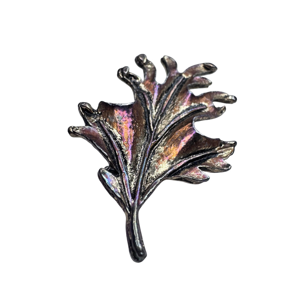 Iridescent Oak Leaf Brooch Textured Metal Fall Autumn Vintage