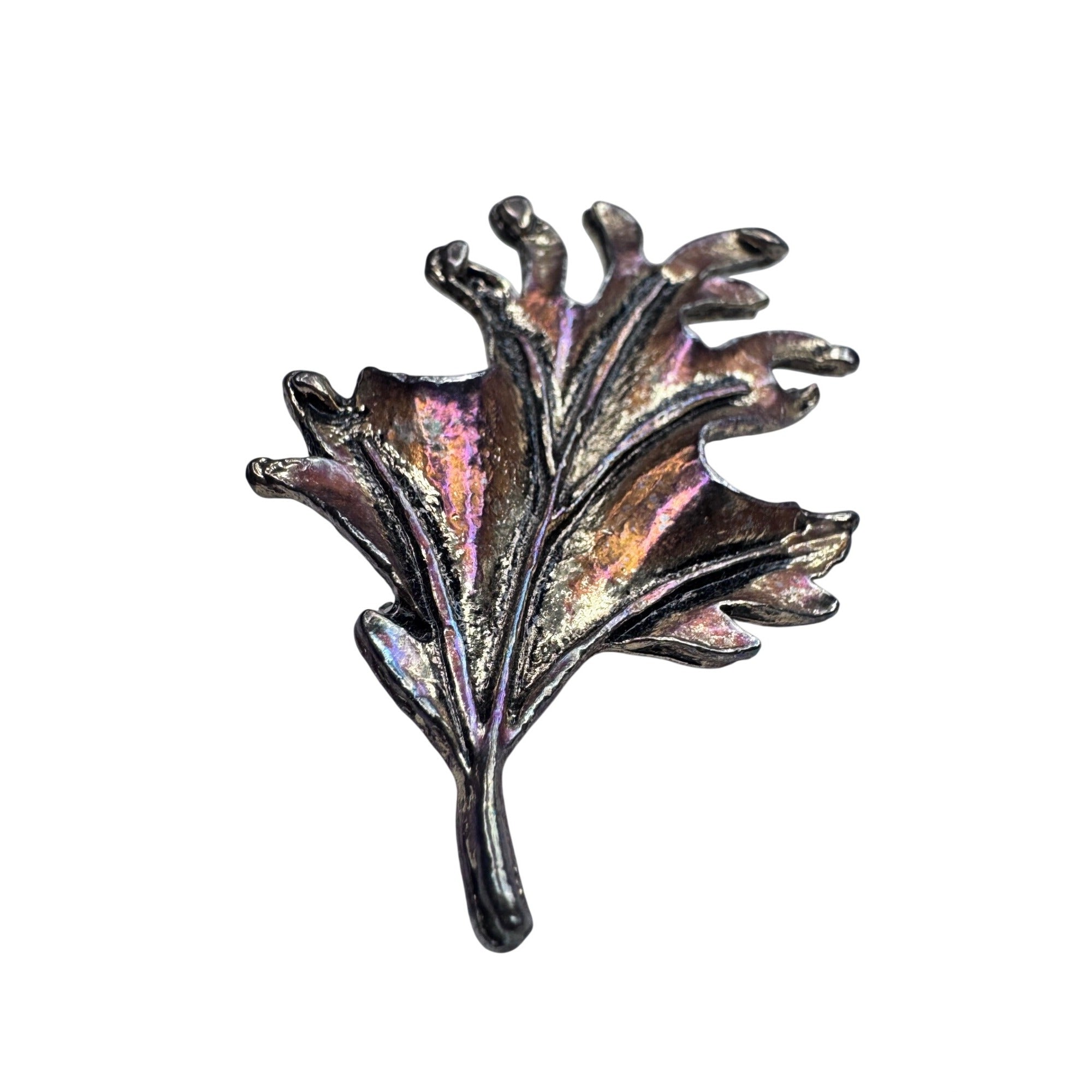 Iridescent Oak Leaf Brooch Textured Metal Fall Autumn Vintage