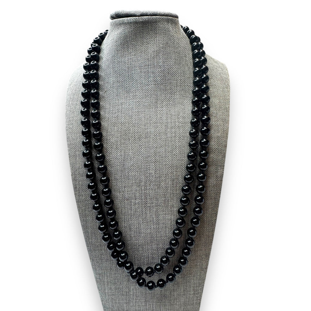 Lady Remington 49" Black Glass Beaded Necklace With Lobster Claw Clasp