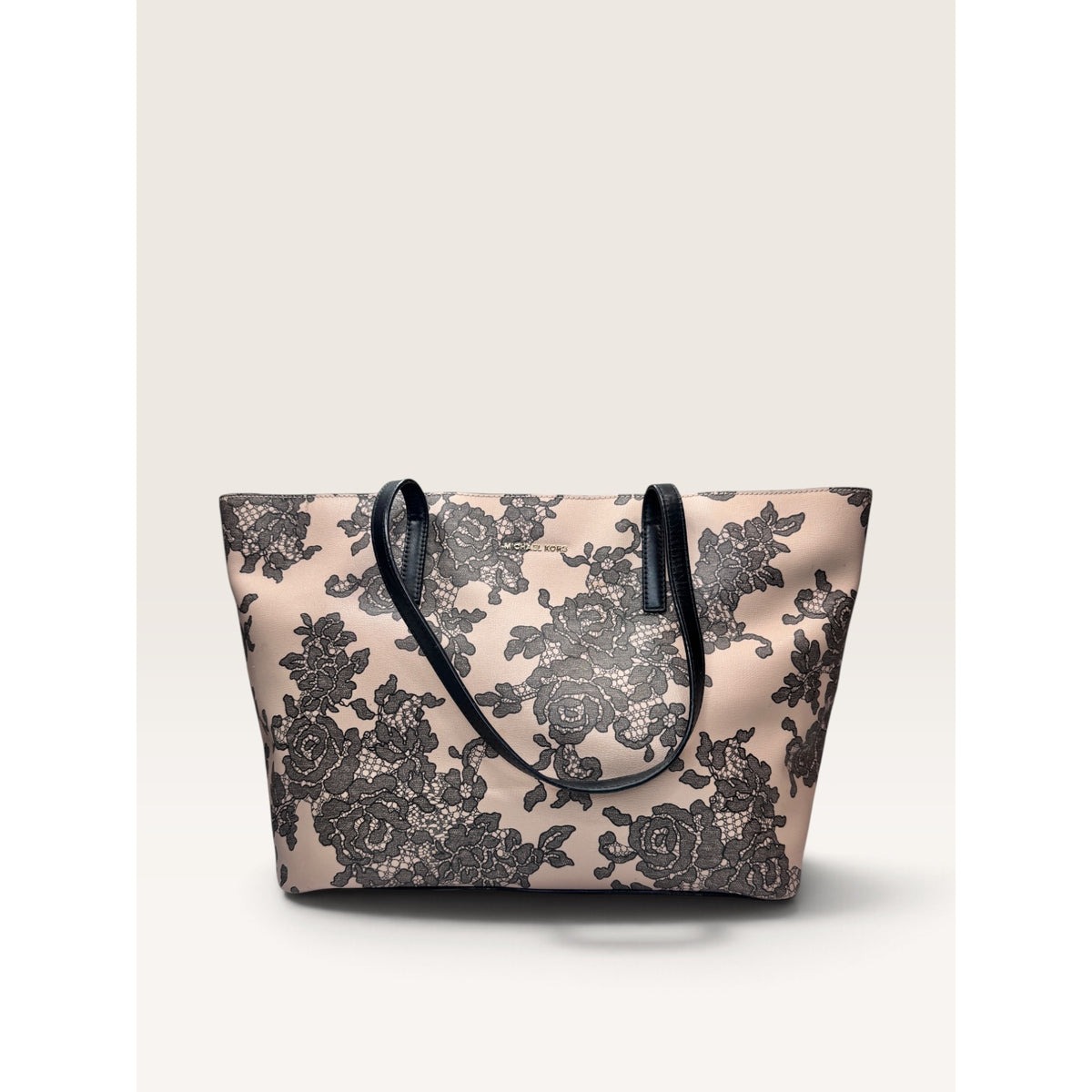 Michael Kors Emry Large Top Zip Tote Shoulder Bag Oyster Pink Floral Lace