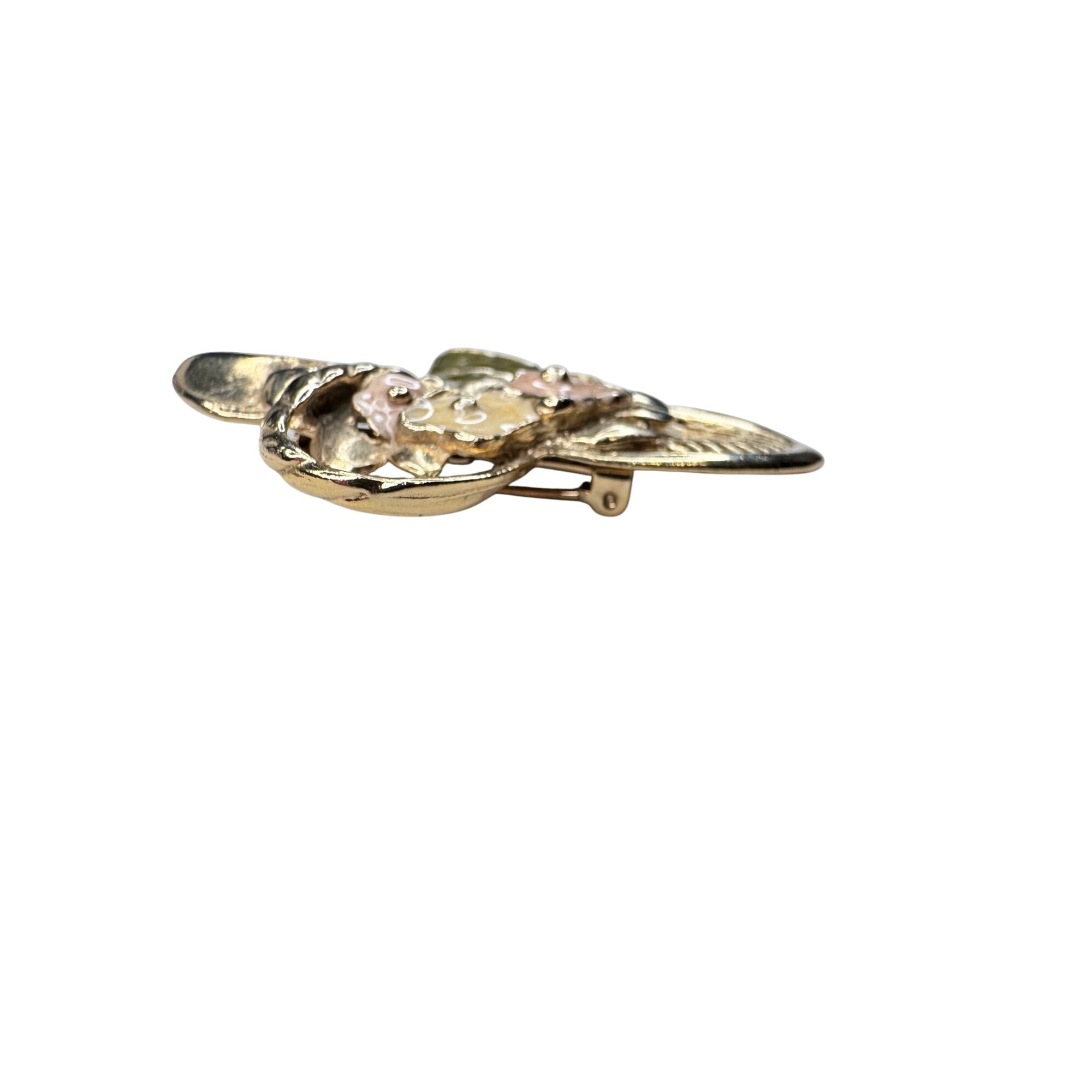Unsigned Flower Basket Brooch Gold Tone Enamel Floral 1980s Vintage