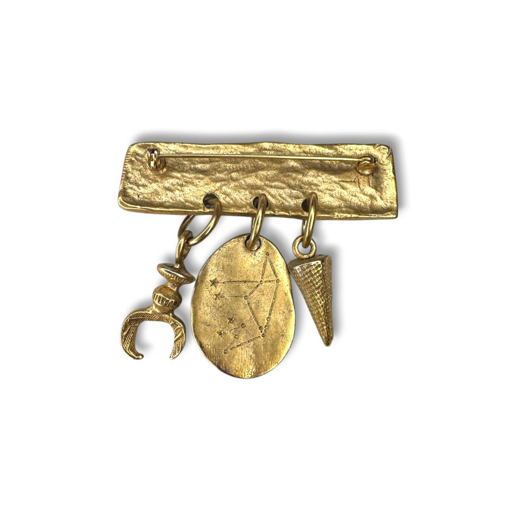 Vintage Modernist Gold Tone Charm Brooch w/ Constellation Oval 37.5g Studio Art