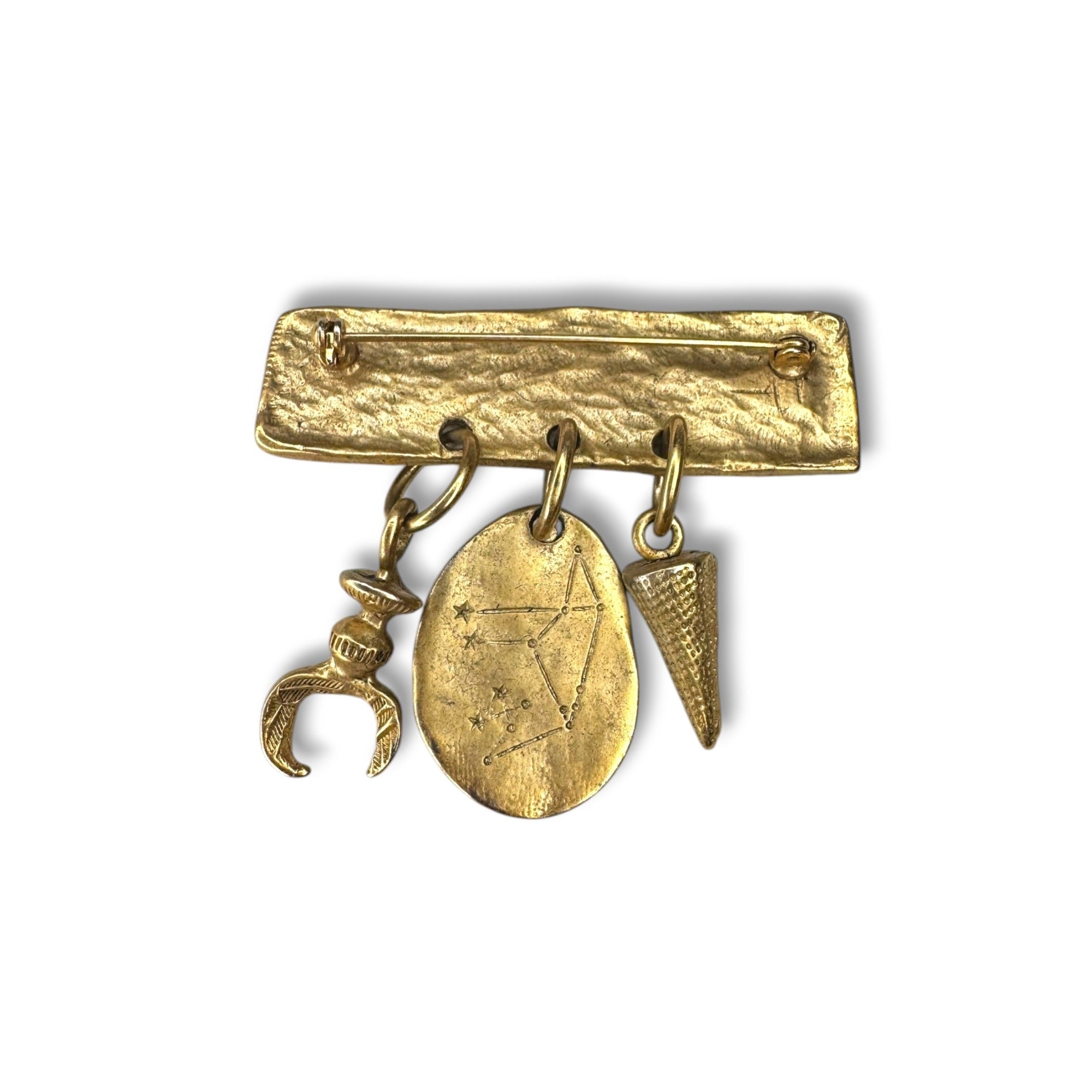 Vintage Modernist Gold Tone Charm Brooch w/ Constellation Oval 37.5g Studio Art
