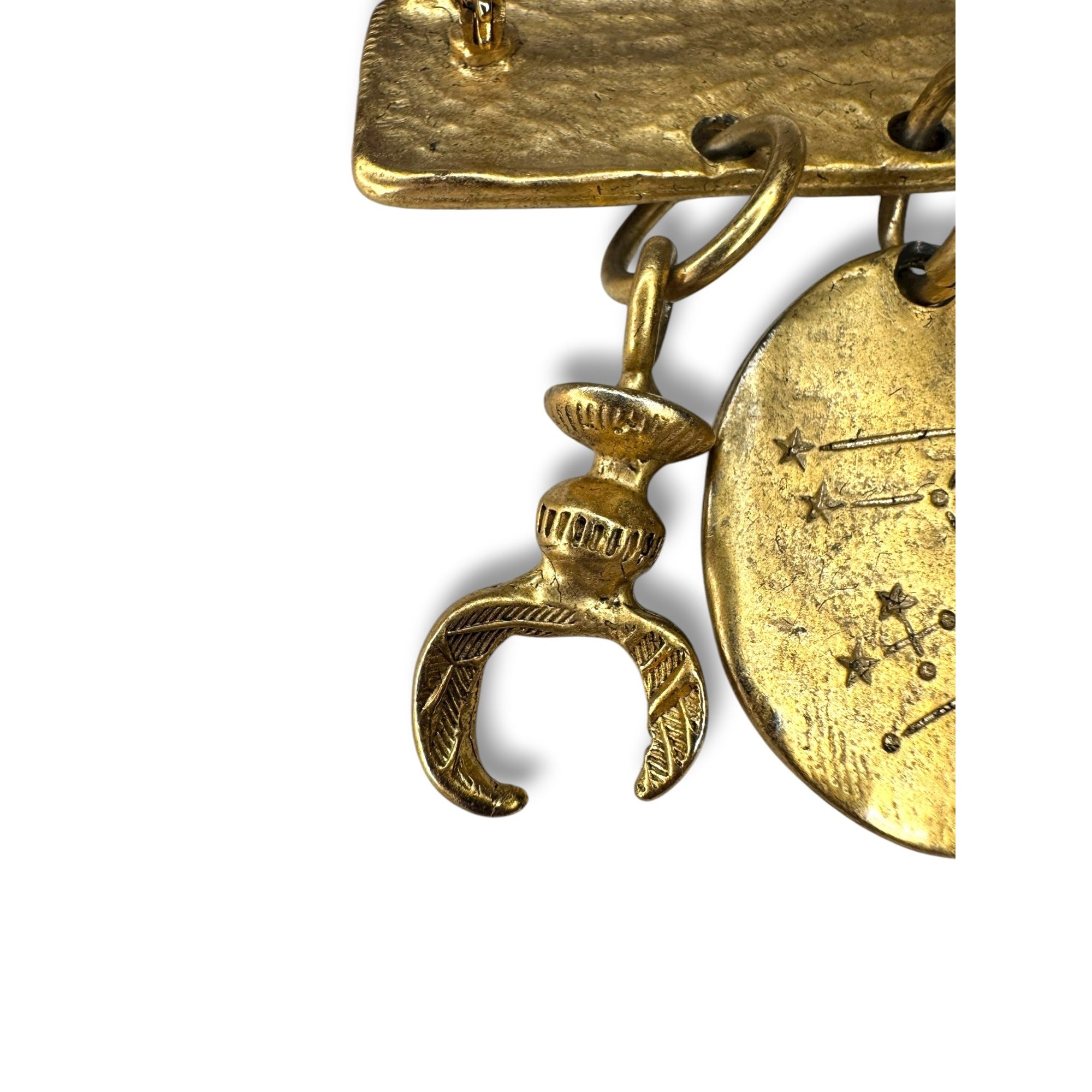 Vintage Modernist Gold Tone Charm Brooch w/ Constellation Oval 37.5g Studio Art