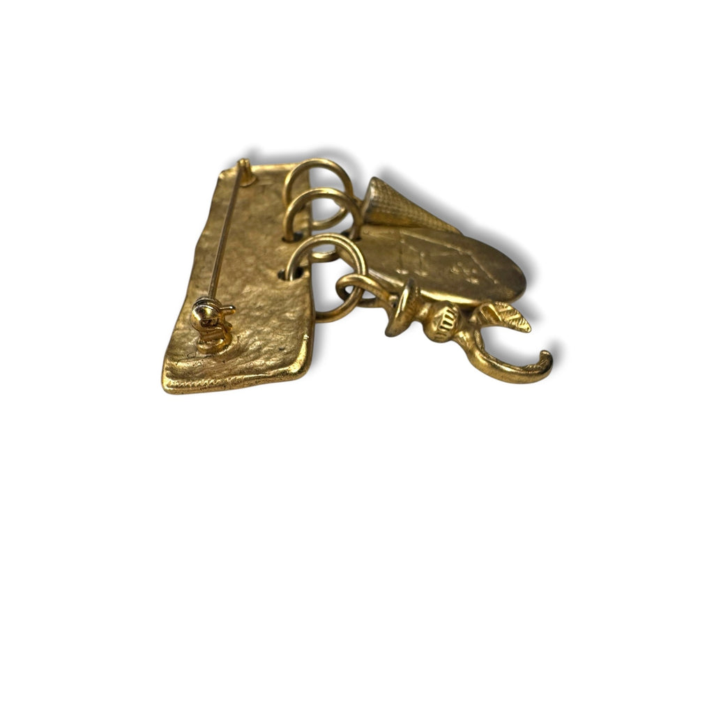 Vintage Modernist Gold Tone Charm Brooch w/ Constellation Oval 37.5g Studio Art
