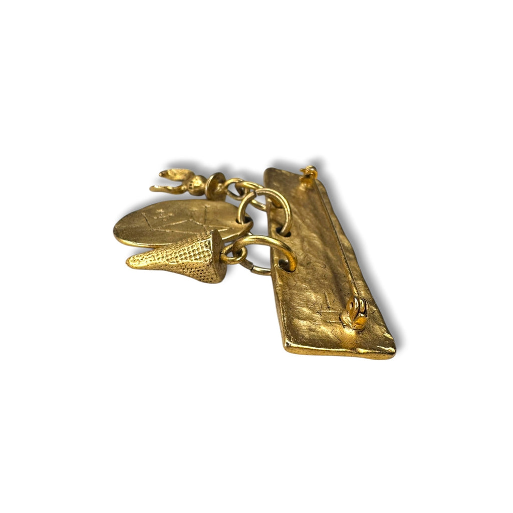Vintage Modernist Gold Tone Charm Brooch w/ Constellation Oval 37.5g Studio Art
