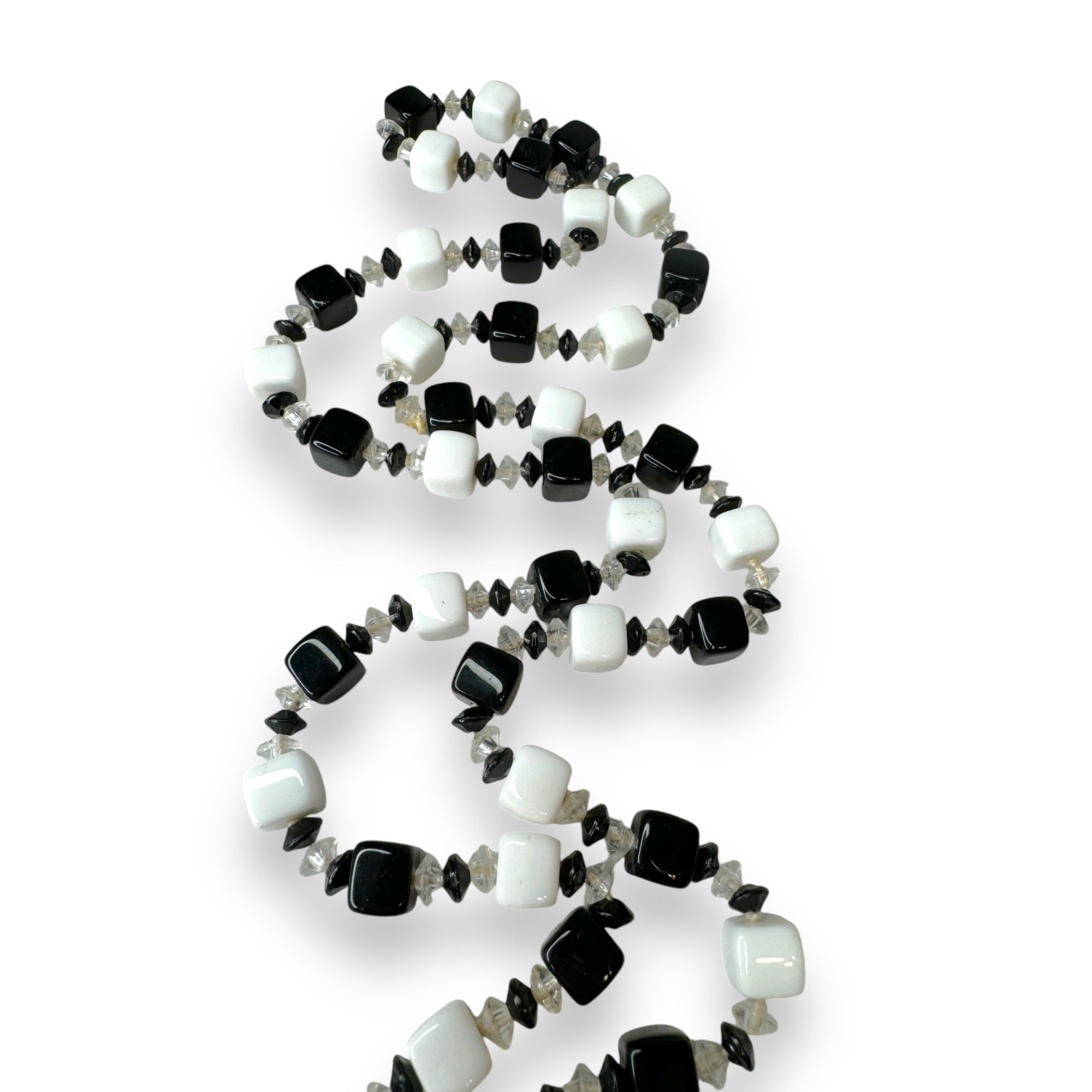 Vintage Black White GlassCube Bead Necklace 36”