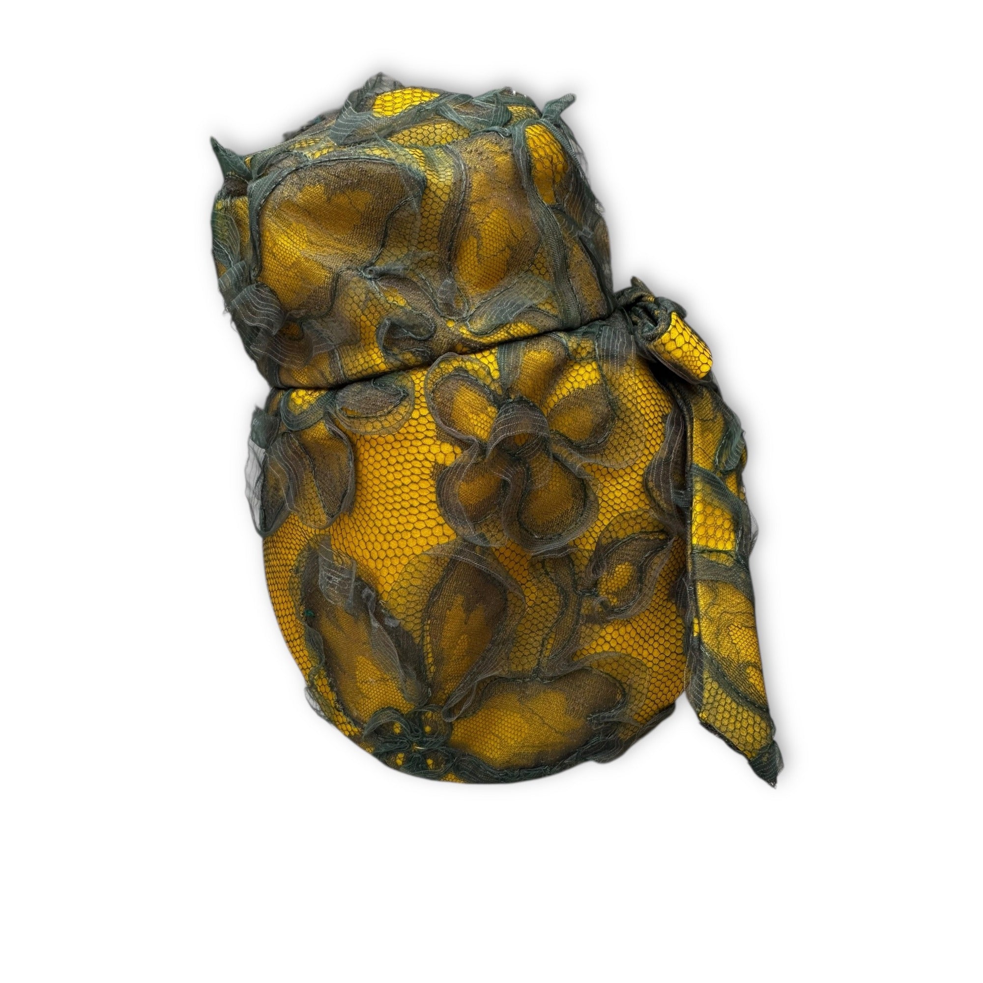 Vintage John Frederics Novelty Hat Yellow Green Tulle Sculptural Millinery MCM