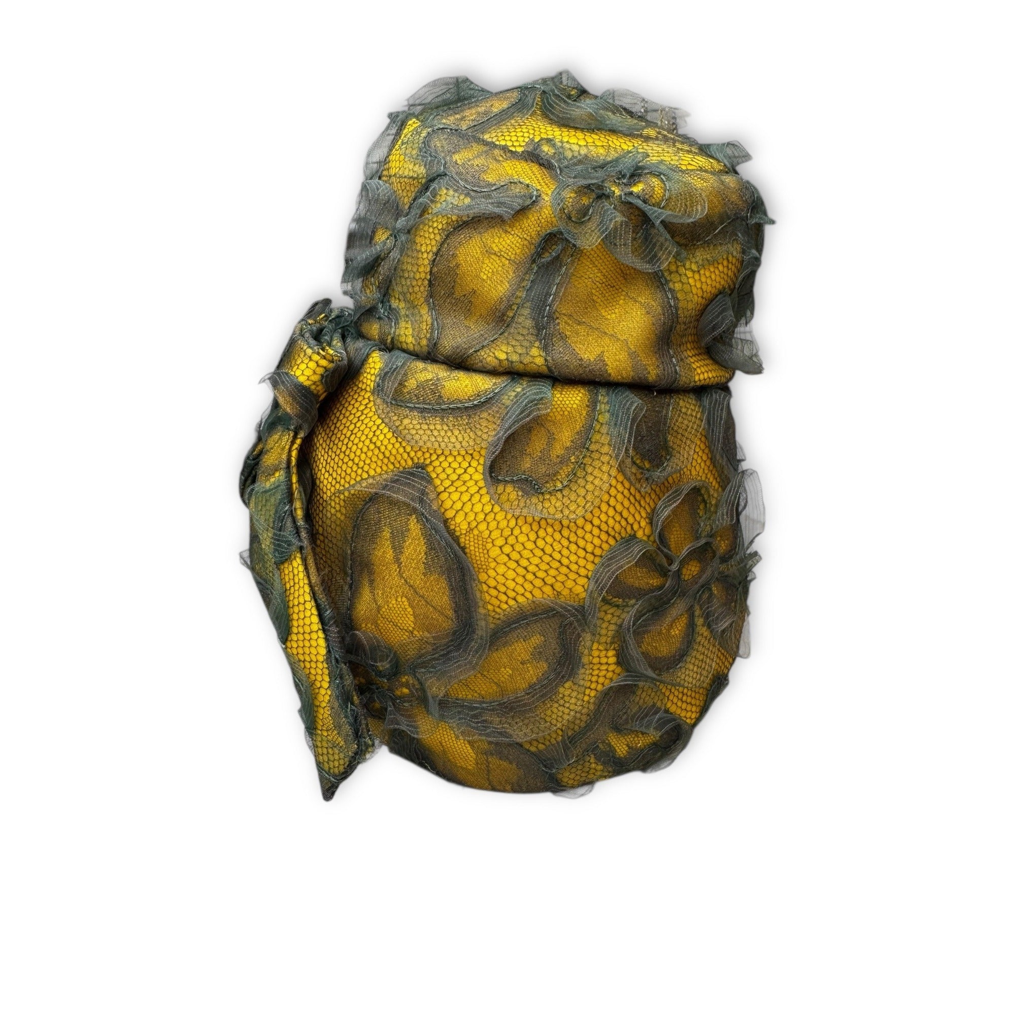 Vintage John Frederics Novelty Hat Yellow Green Tulle Sculptural Millinery MCM