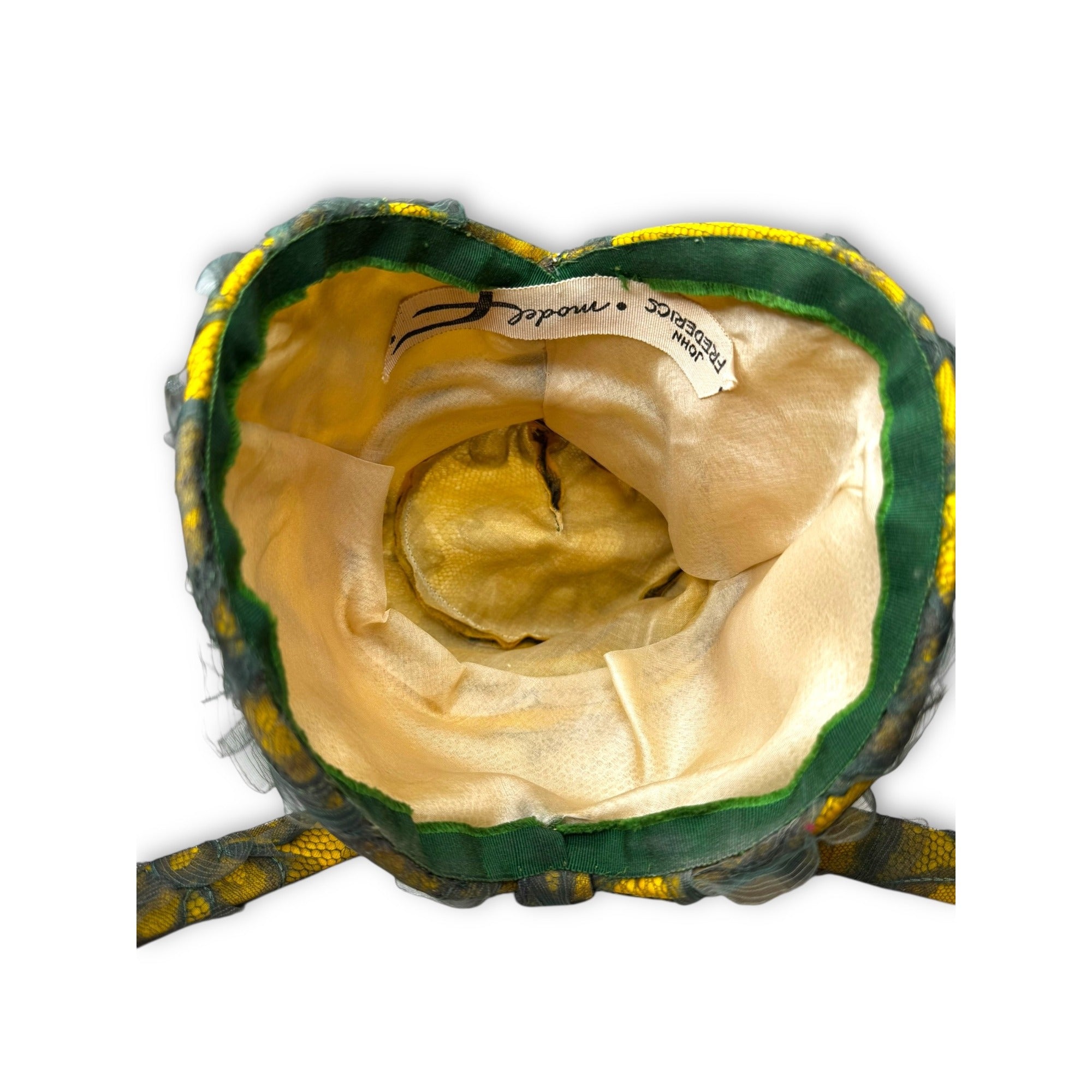 Vintage John Frederics Novelty Hat Yellow Green Tulle Sculptural Millinery MCM
