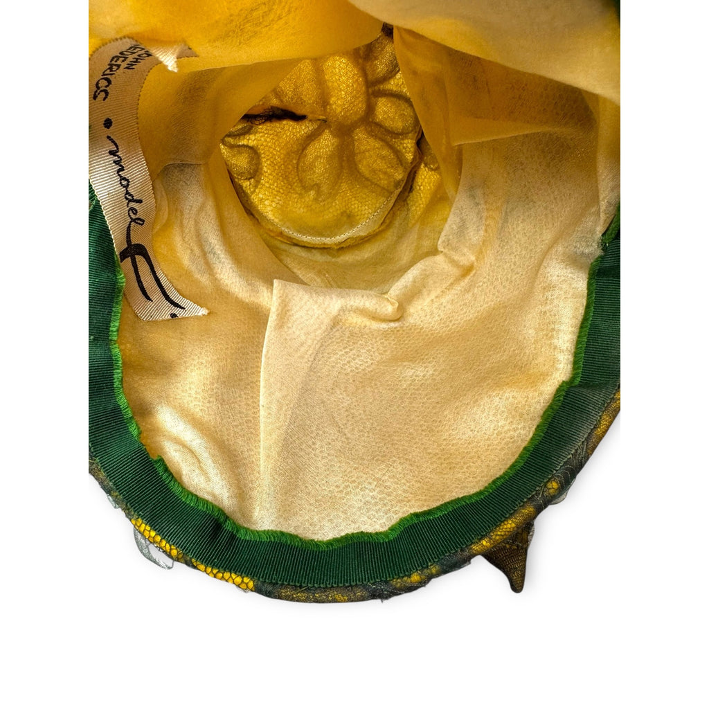 Vintage John Frederics Novelty Hat Yellow Green Tulle Sculptural Millinery MCm