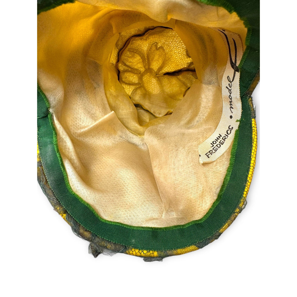 Vintage John Frederics Novelty Hat Yellow Green Tulle Sculptural Millinery MCm