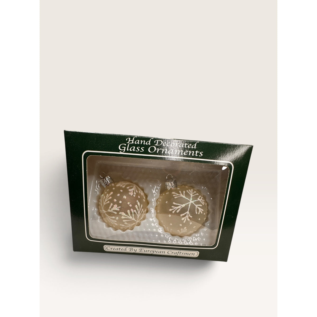 European Craftsmen Hand Decorated Glass Ornaments Gold Snowflake Set of 2 New