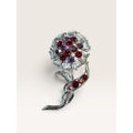 Vintage Ruby Red AB Rhinestone Carnation Flower Brooch Silver Tone Pin 2.56"