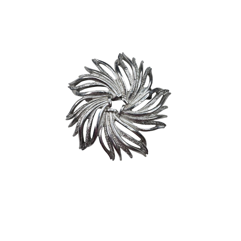 Unsigned Silver Tone Abstract Starburst Brooch Modernist Swirl 1960s Vintage