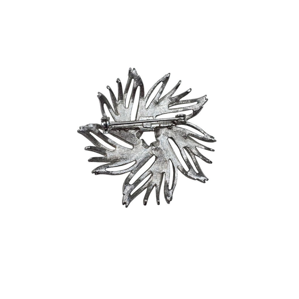 Unsigned Silver Tone Abstract Starburst Brooch Modernist Swirl 1960s Vintage