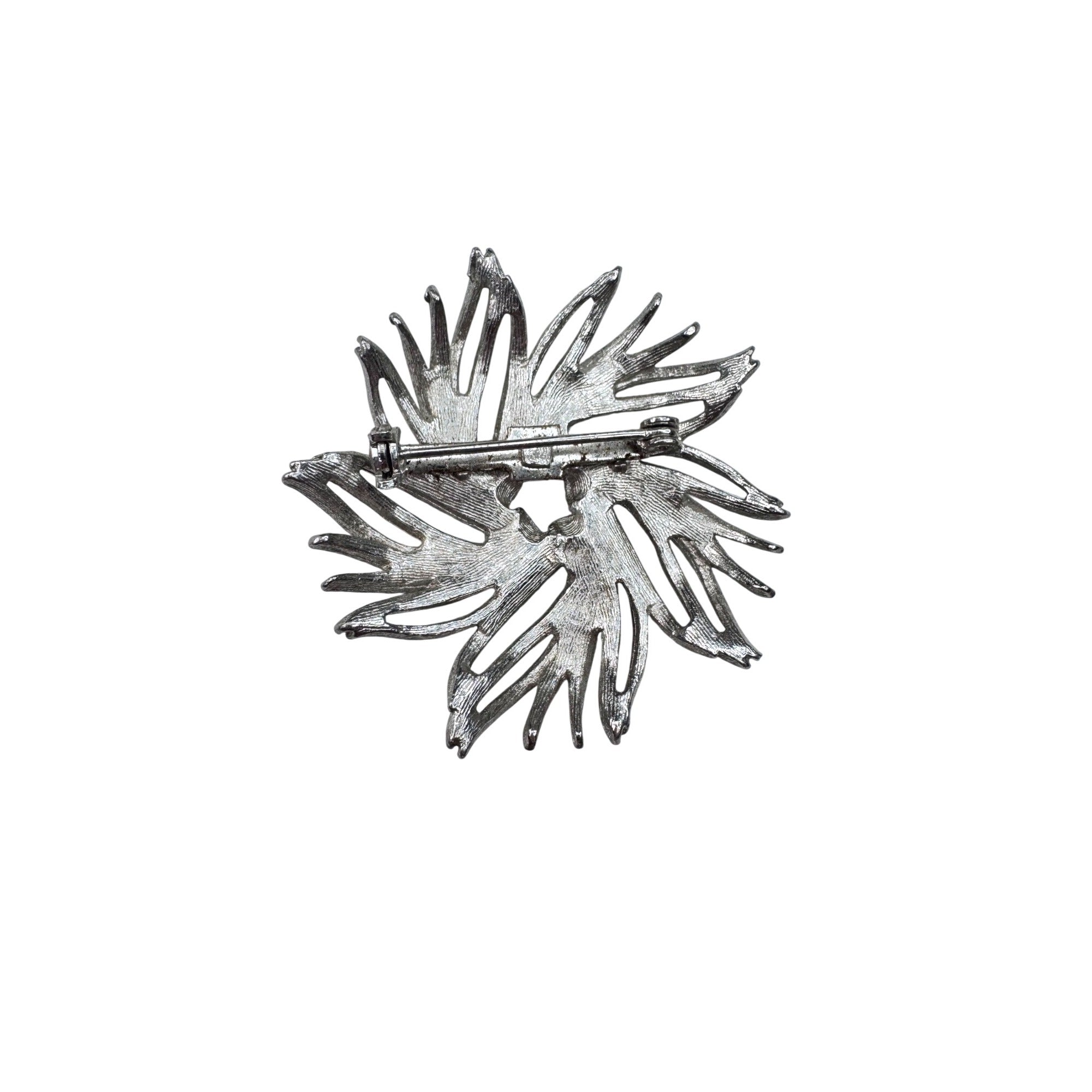 Unsigned Silver Tone Abstract Starburst Brooch Modernist Swirl 1960s Vintage