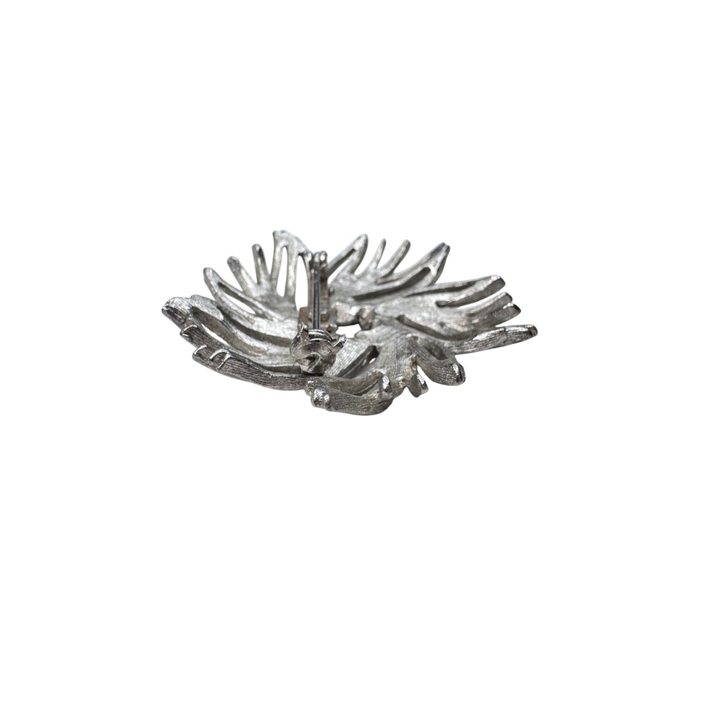 Unsigned Silver Tone Abstract Starburst Brooch Modernist Swirl 1960s Vintage