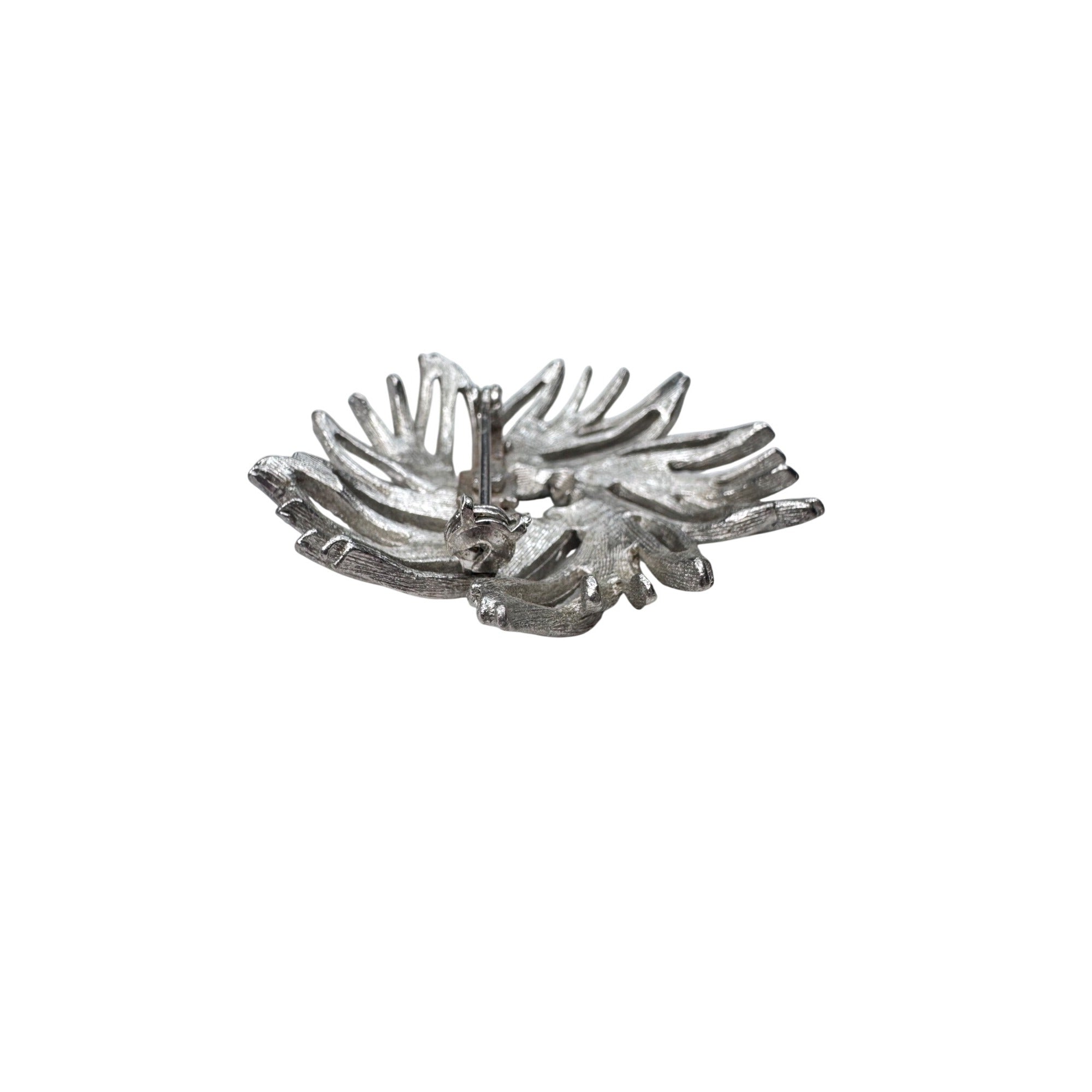 Unsigned Silver Tone Abstract Starburst Brooch Modernist Swirl 1960s Vintage