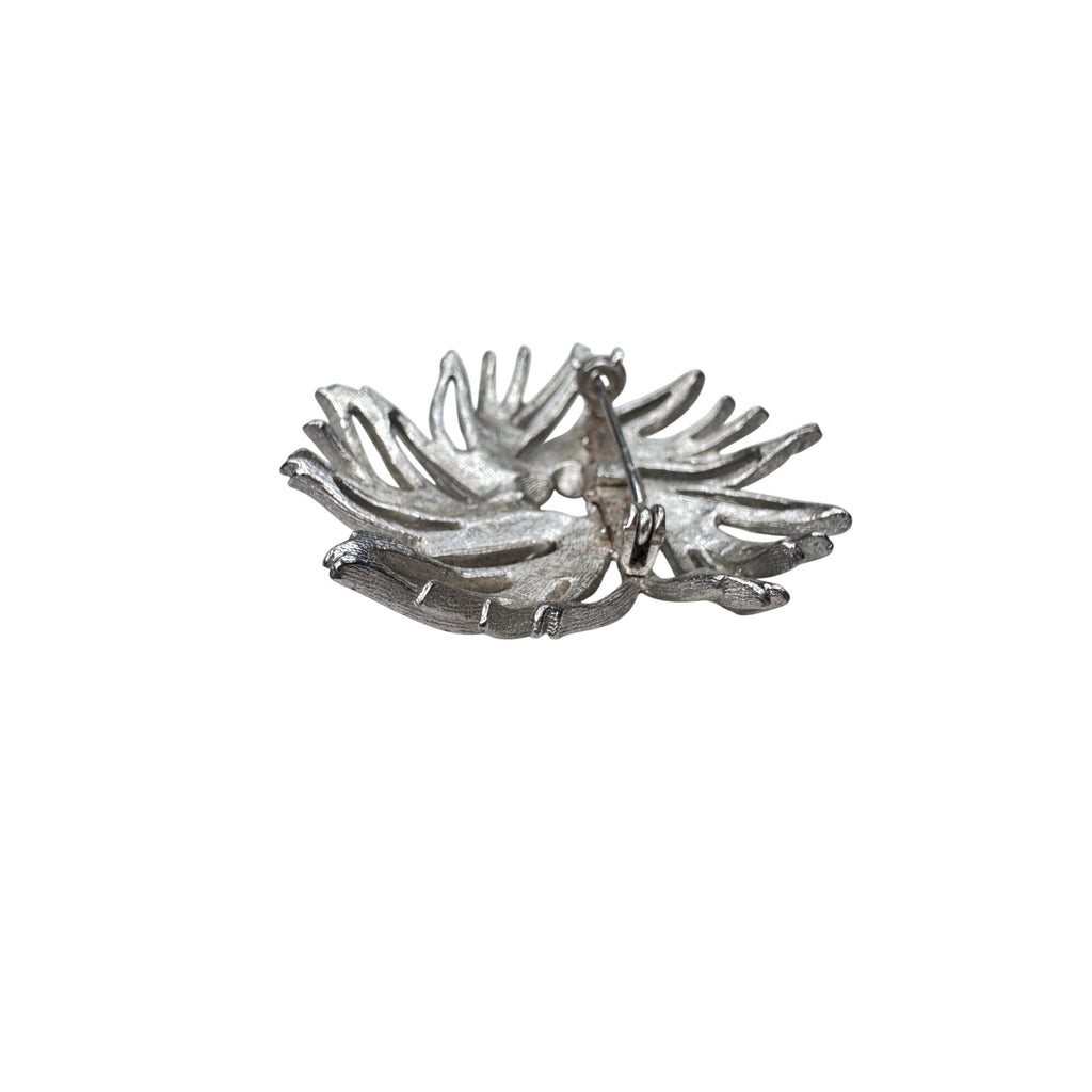 Unsigned Silver Tone Abstract Starburst Brooch Modernist Swirl 1960s Vintage