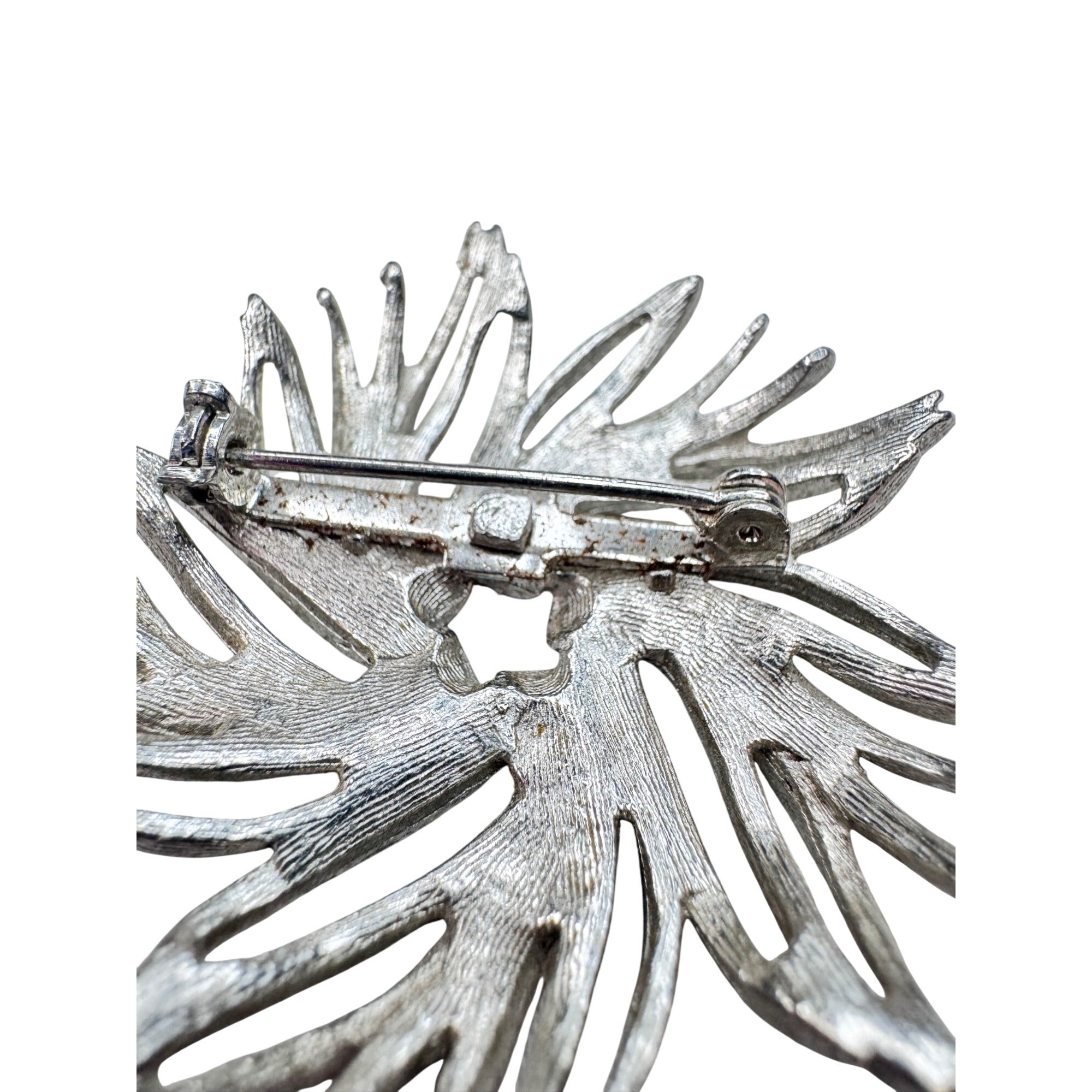 Unsigned Silver Tone Abstract Starburst Brooch Modernist Swirl 1960s Vintage