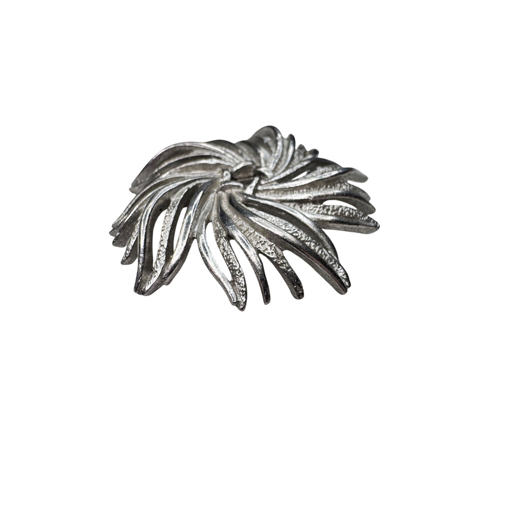 Unsigned Silver Tone Abstract Starburst Brooch Modernist Swirl 1960s Vintage
