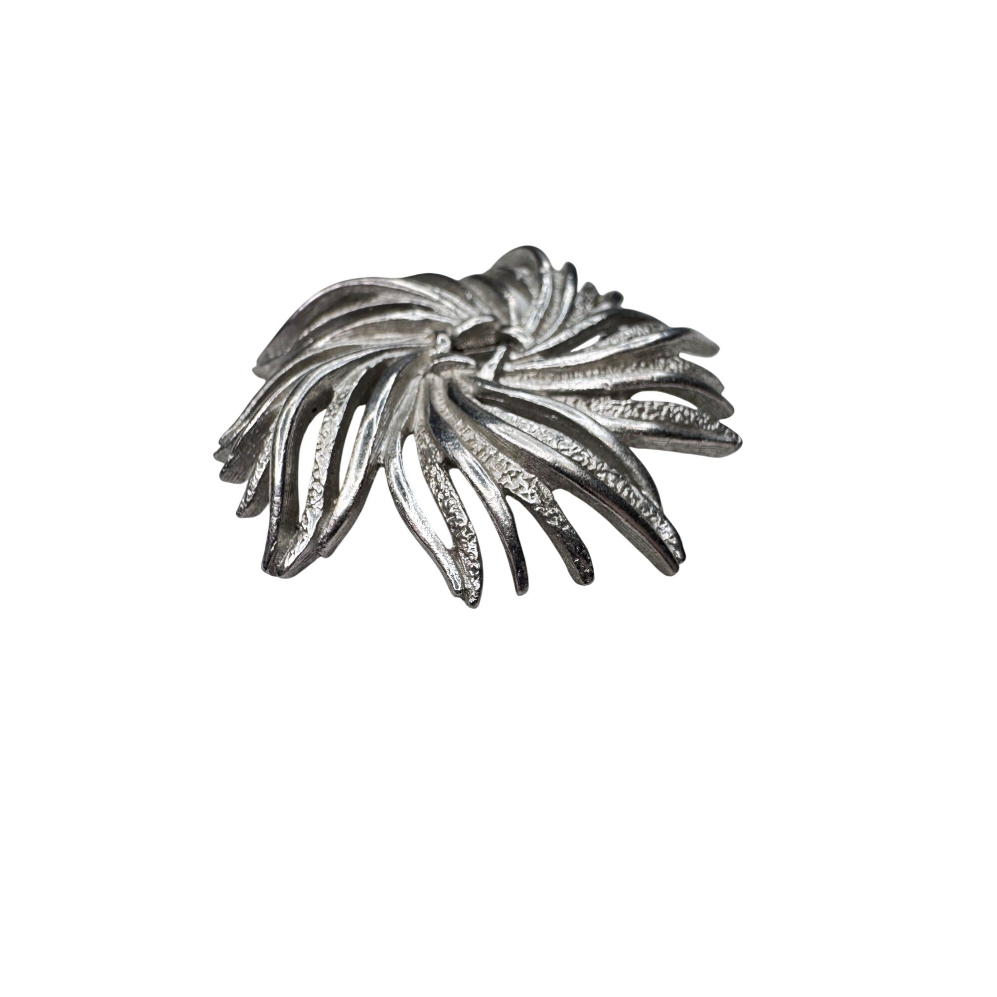 Unsigned Silver Tone Abstract Starburst Brooch Modernist Swirl 1960s Vintage