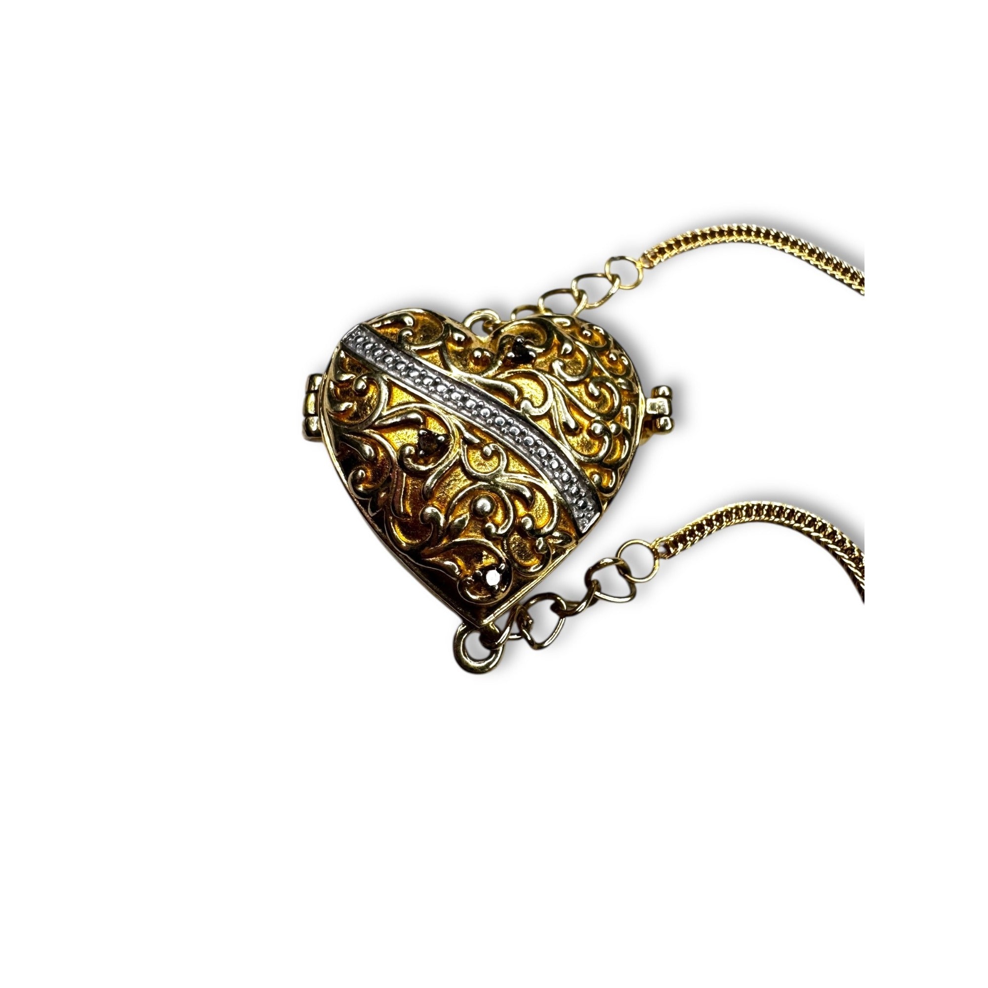 Karis Heart Locket Bracelet Gold Bonded Stainless Steel Glow Glass 9" Adjustable