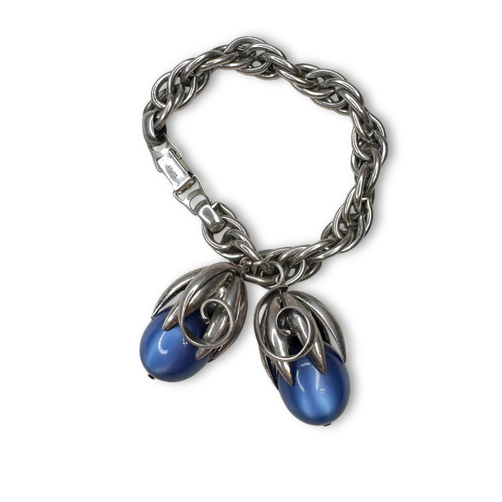 Napier Moonglow Lucite Blue Kumquat Silver Tone Chunky 1950s Bracelet 7"