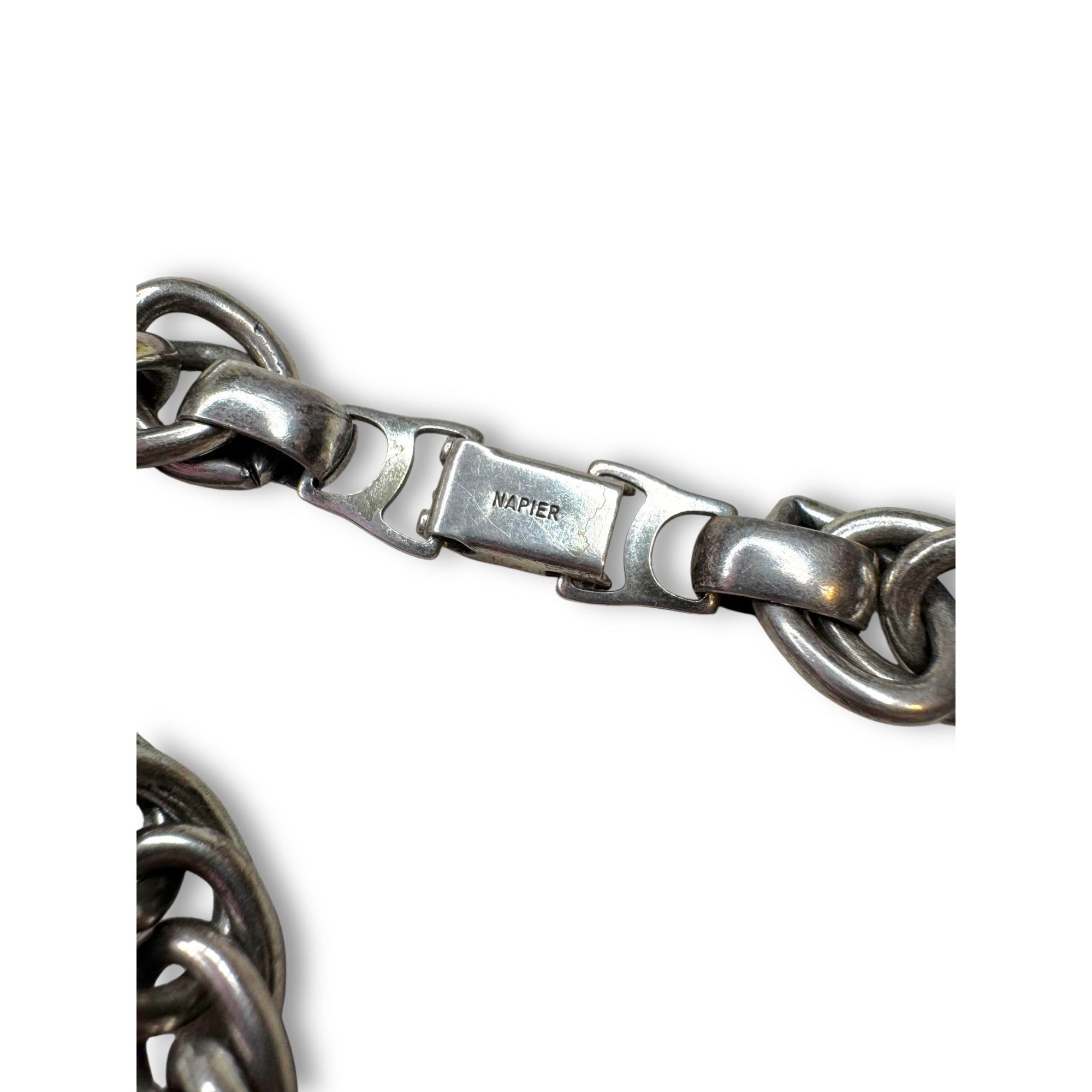 Napier Moonglow Lucite Blue Kumquat Silver Tone Chunky 1950s Bracelet 7"