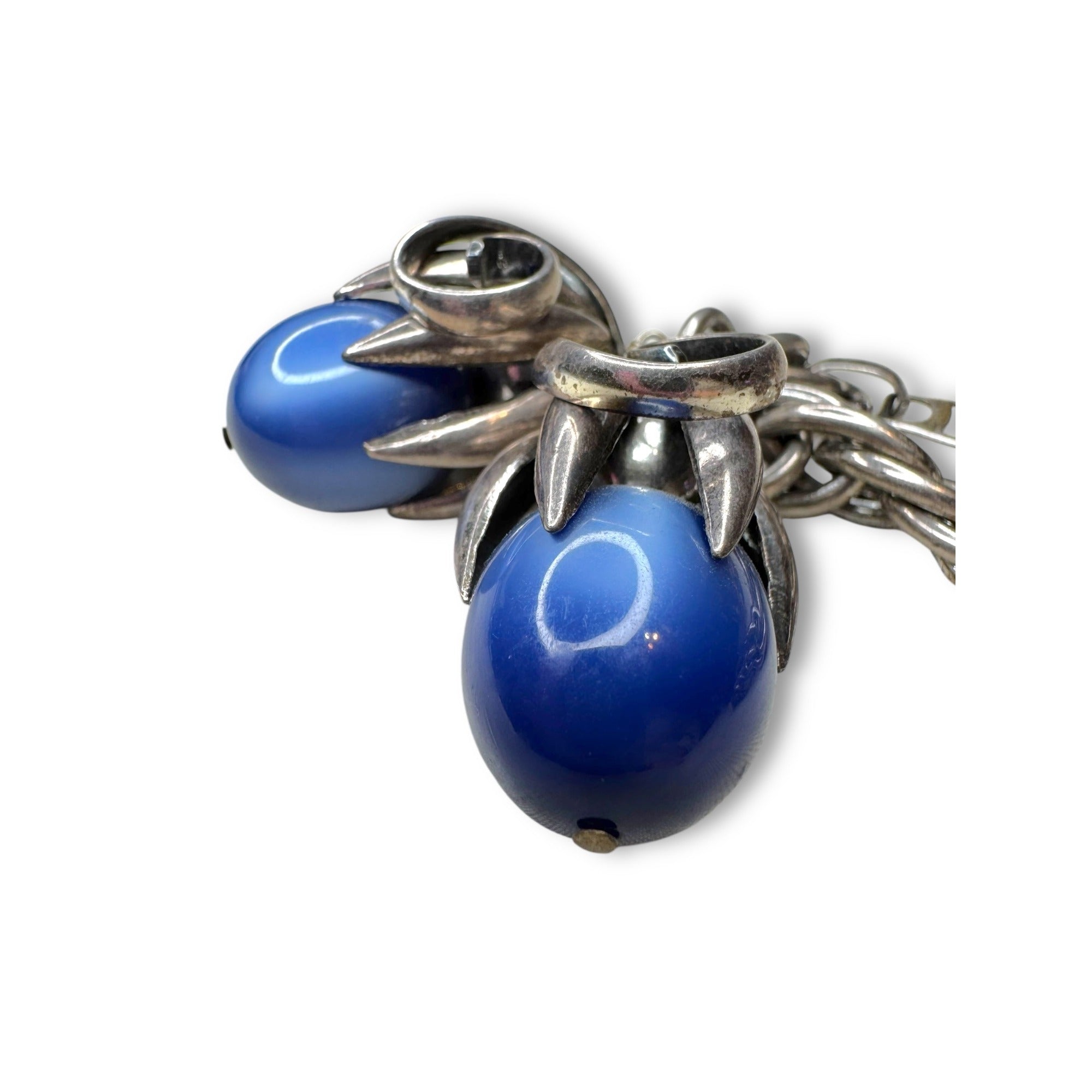 Napier Moonglow Lucite Blue Kumquat Silver Tone Chunky 1950s Bracelet 7"