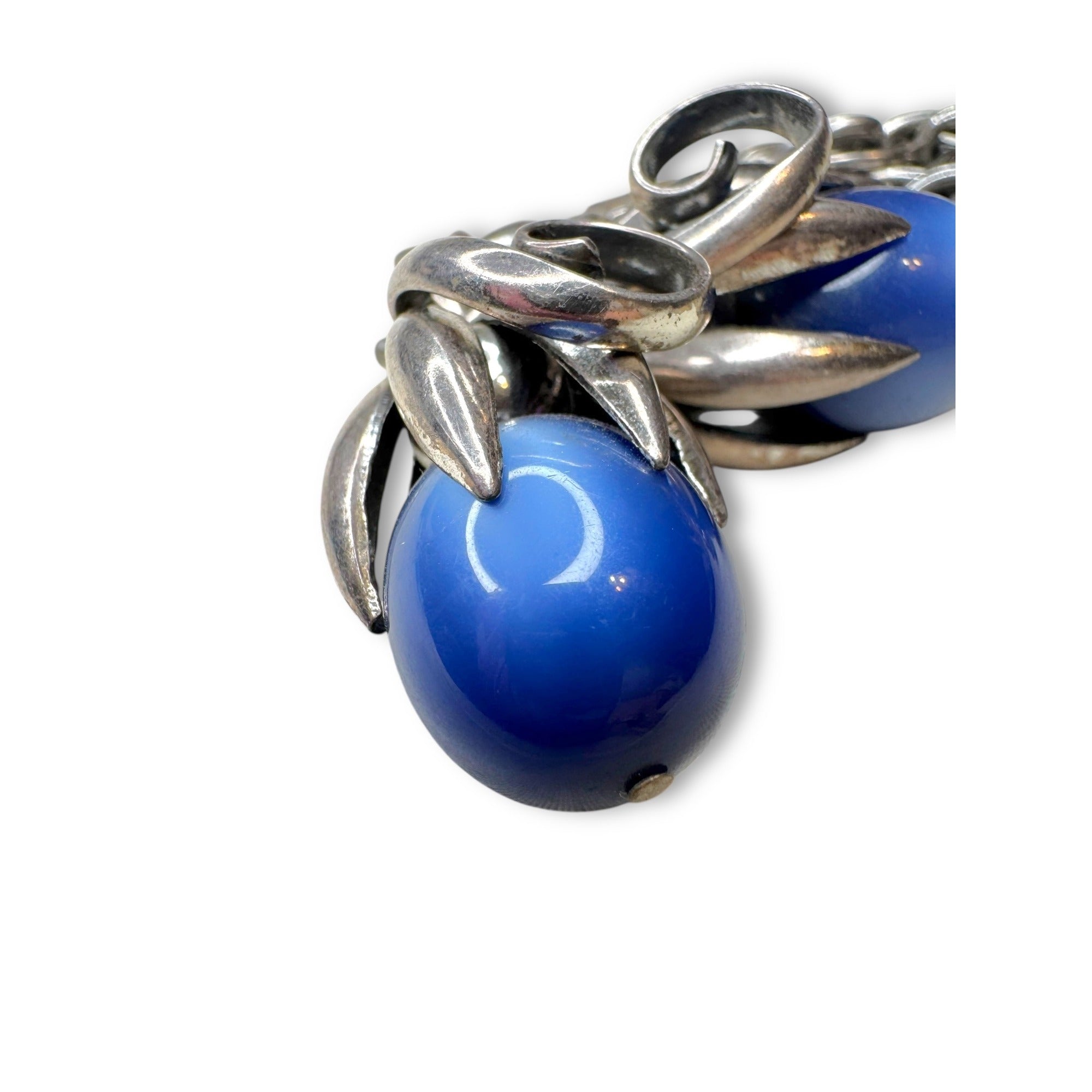 Napier Moonglow Lucite Blue Kumquat Silver Tone Chunky 1950s Bracelet 7"