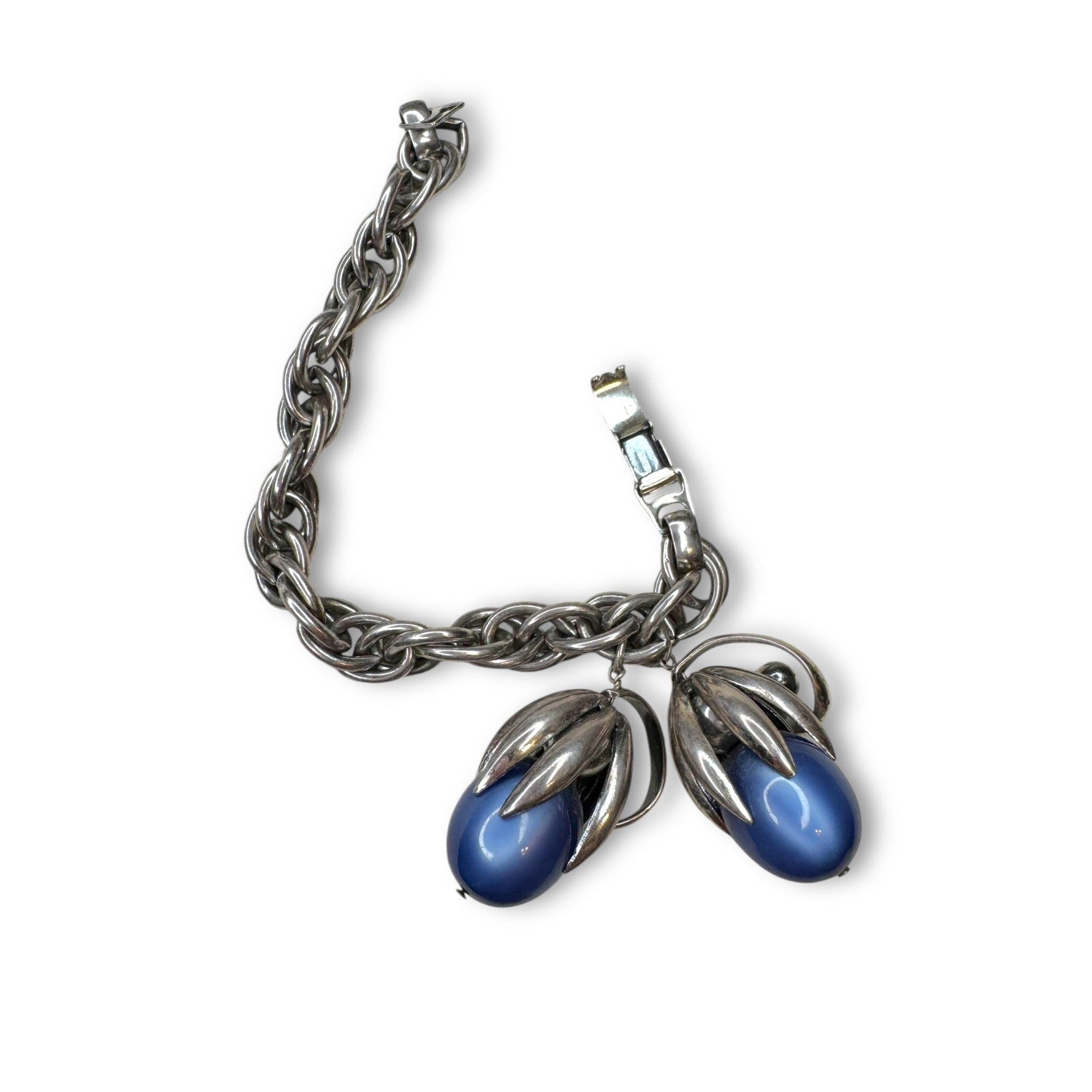 Napier Moonglow Lucite Blue Kumquat Silver Tone Chunky 1950s Bracelet 7"