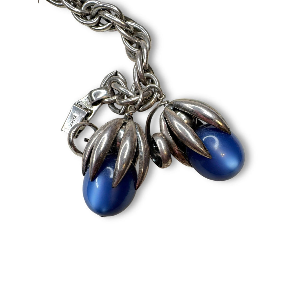 Napier Moonglow Lucite Blue Kumquat Silver Tone Chunky 1950s Bracelet 7"