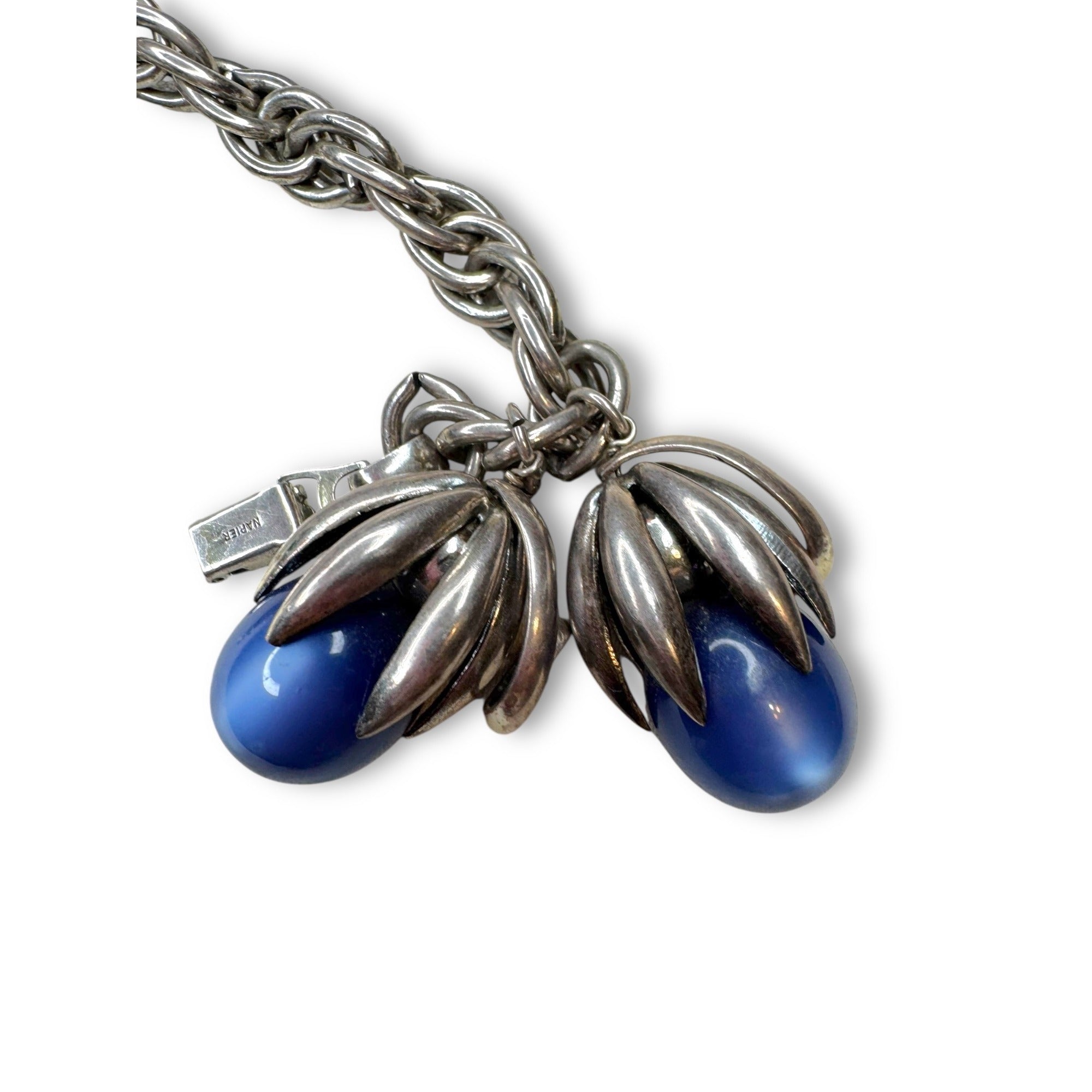 Napier Moonglow Lucite Blue Kumquat Silver Tone Chunky 1950s Bracelet 7"