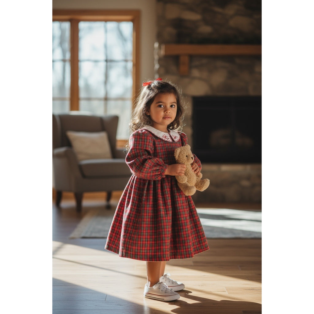 OshKosh BGosh 1980s Toddler Size 4 Red Plaid Cotton Dress Embroidered Collar
