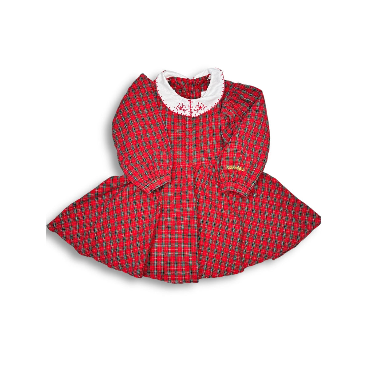 OshKosh BGosh 1980s Toddler Size 4 Red Plaid Cotton Dress Embroidered Collar