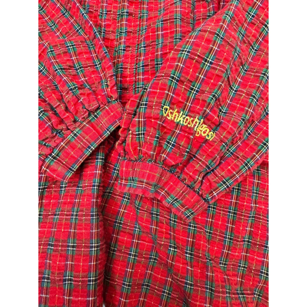 OshKosh BGosh 1980s Toddler Size 4 Red Plaid Cotton Dress Embroidered Collar