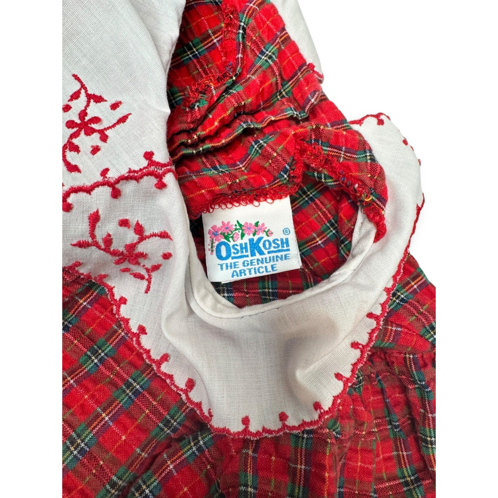 OshKosh BGosh 1980s Toddler Size 4 Red Plaid Cotton Dress Embroidered Collar