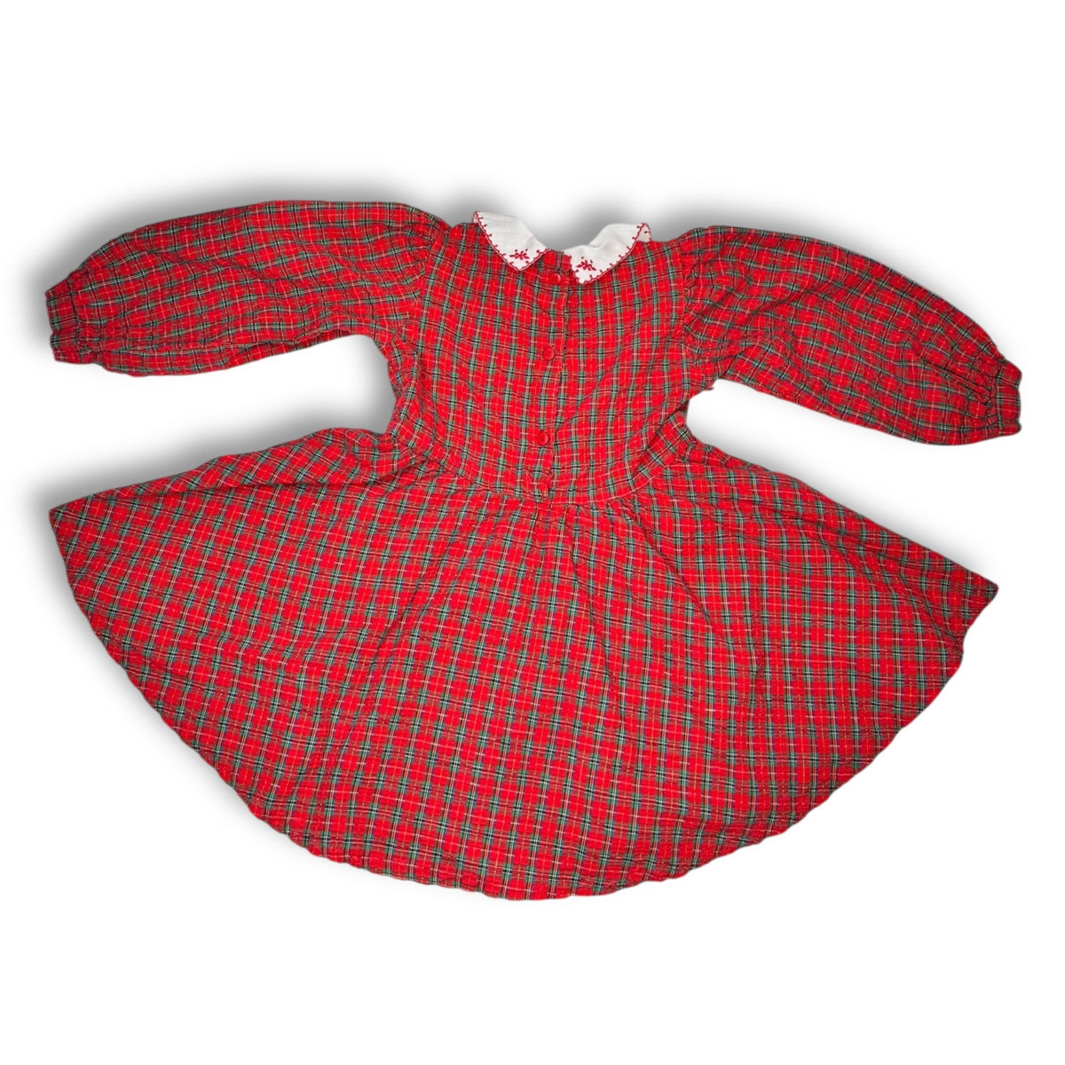 OshKosh BGosh 1980s Toddler Size 4 Red Plaid Cotton Dress Embroidered Collar