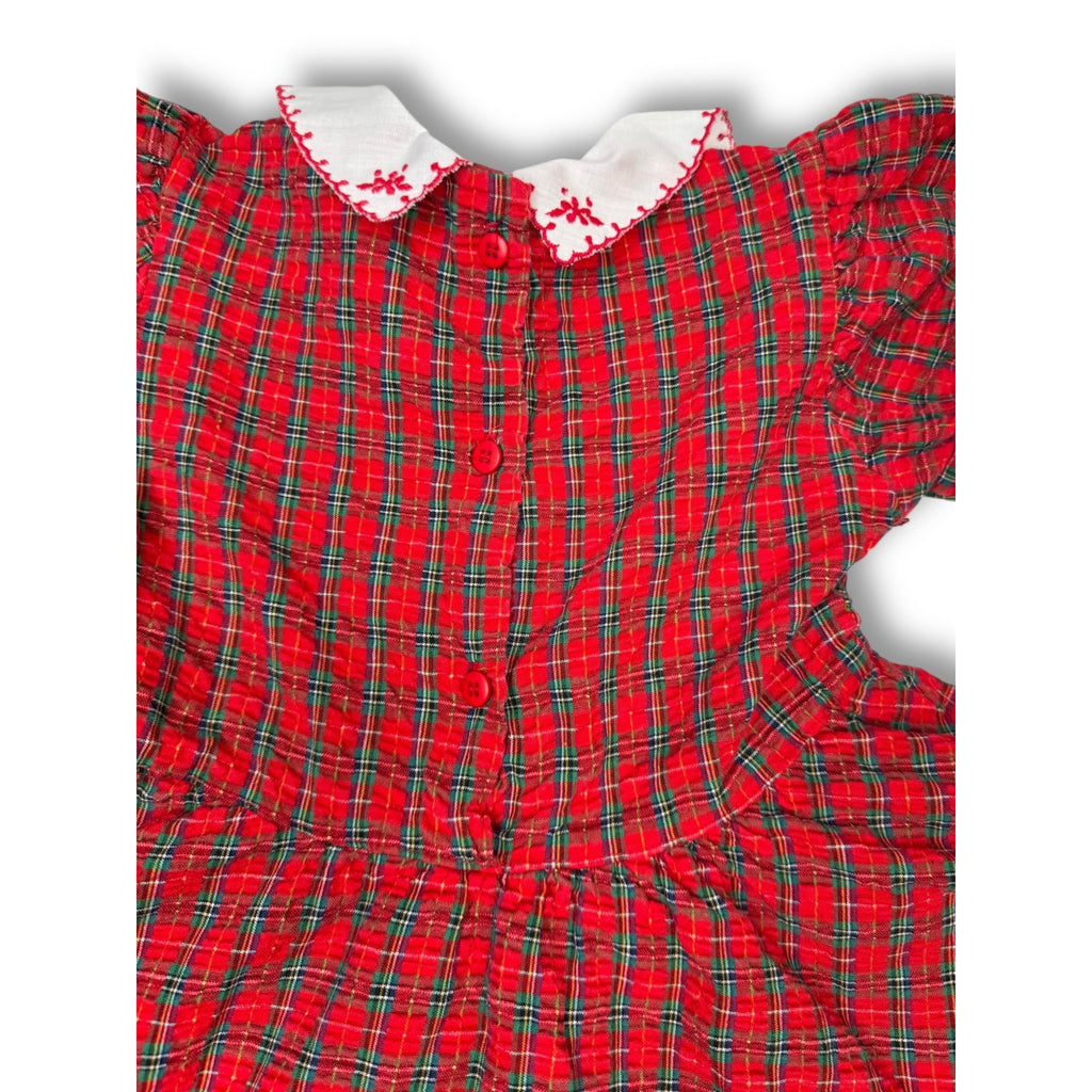 OshKosh BGosh 1980s Toddler Size 4 Red Plaid Cotton Dress Embroidered Collar