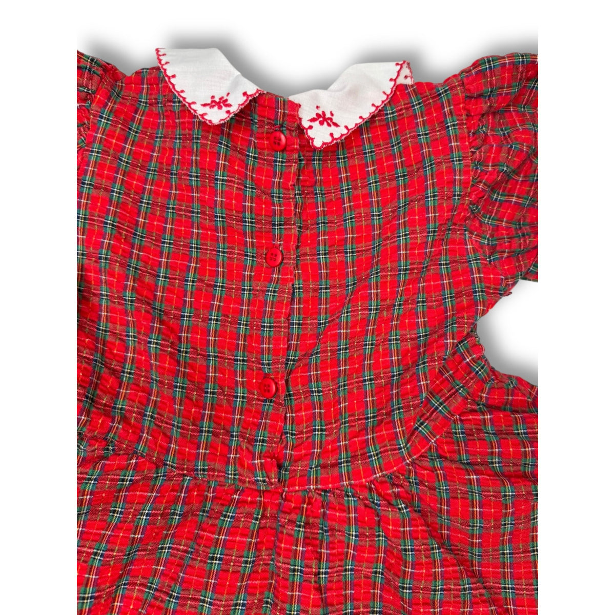 OshKosh BGosh 1980s Toddler Size 4 Red Plaid Cotton Dress Embroidered Collar