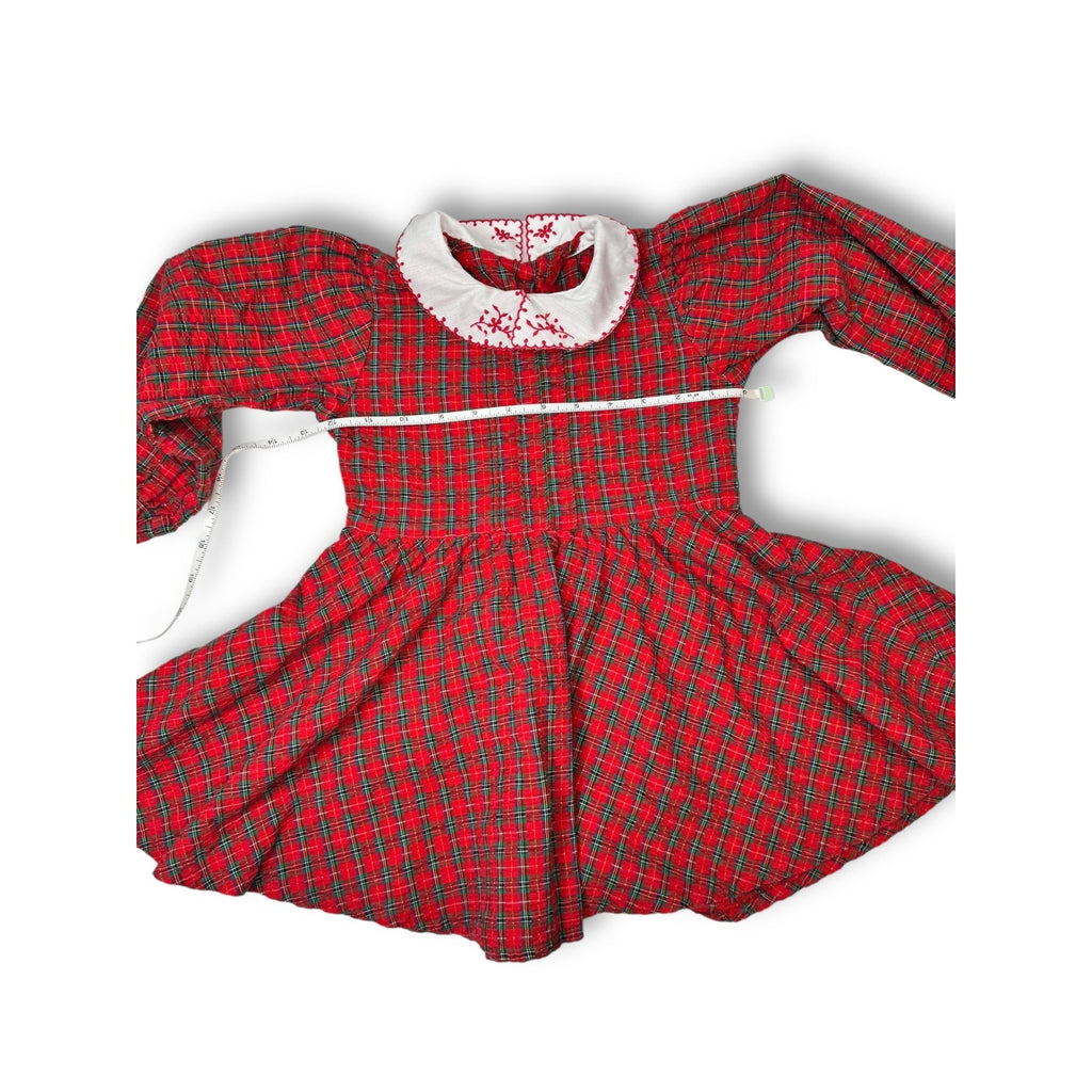 OshKosh BGosh 1980s Toddler Size 4 Red Plaid Cotton Dress Embroidered Collar