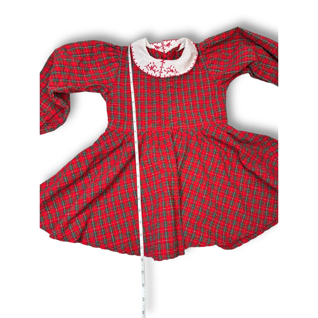 OshKosh BGosh 1980s Toddler Size 4 Red Plaid Cotton Dress Embroidered Collar