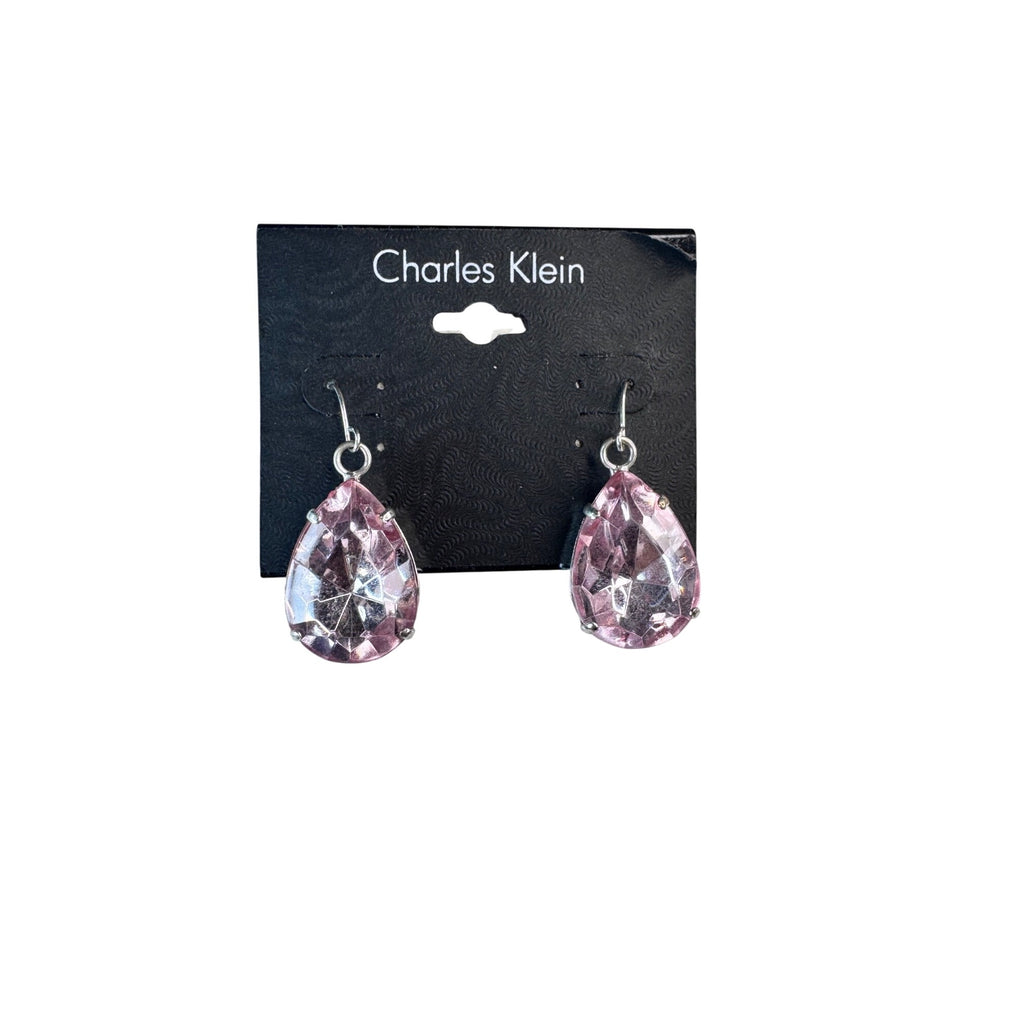 Charles Klein Pierced Earrings Pink Acrylic Teardrop 1990s Vintage