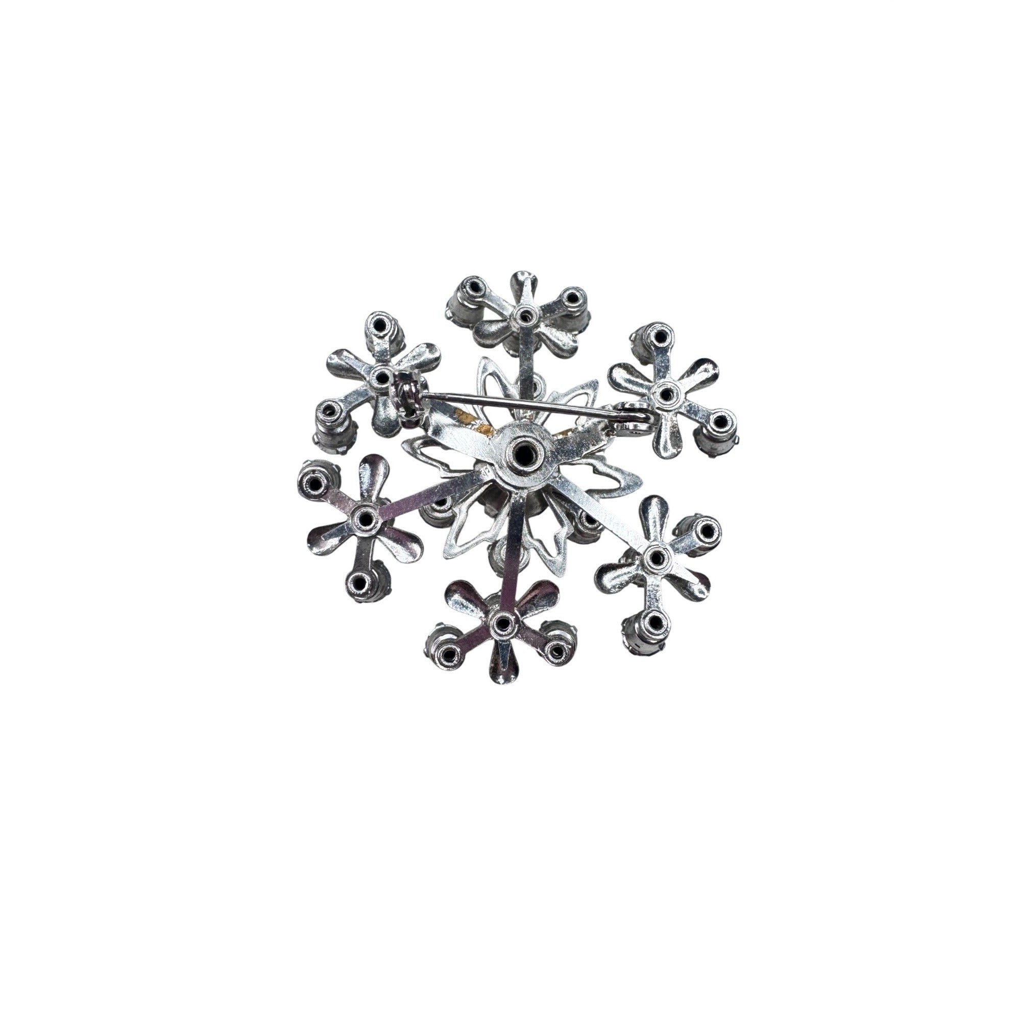 Unsigned Blue Crystal Snowflake Brooch Silver Tone 1950s Vintage