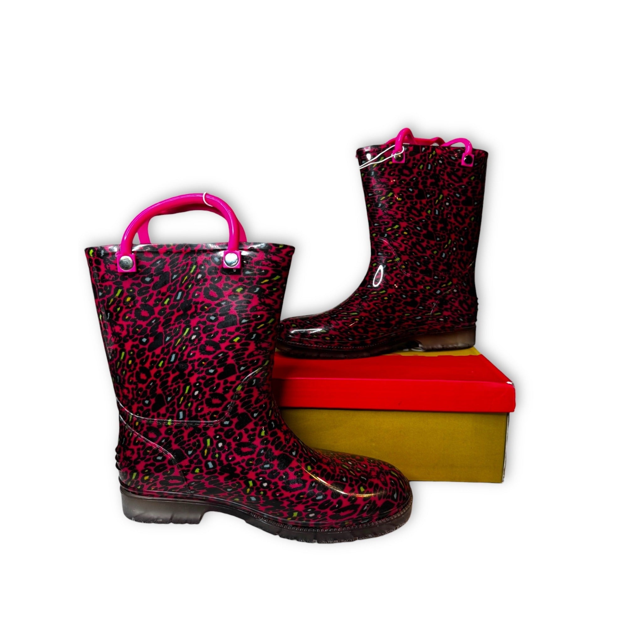 Jelly Beans Girls Leopard Rain Boots Fuchsia Pink Size 3 New in Box